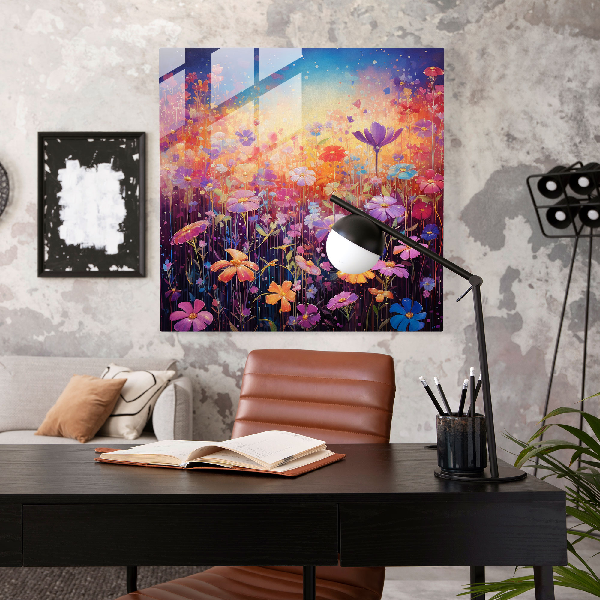 Parıltılı Çiçekler Cam Tablo - Parıltı İzlenimci Stil Tablo Modern Sanat