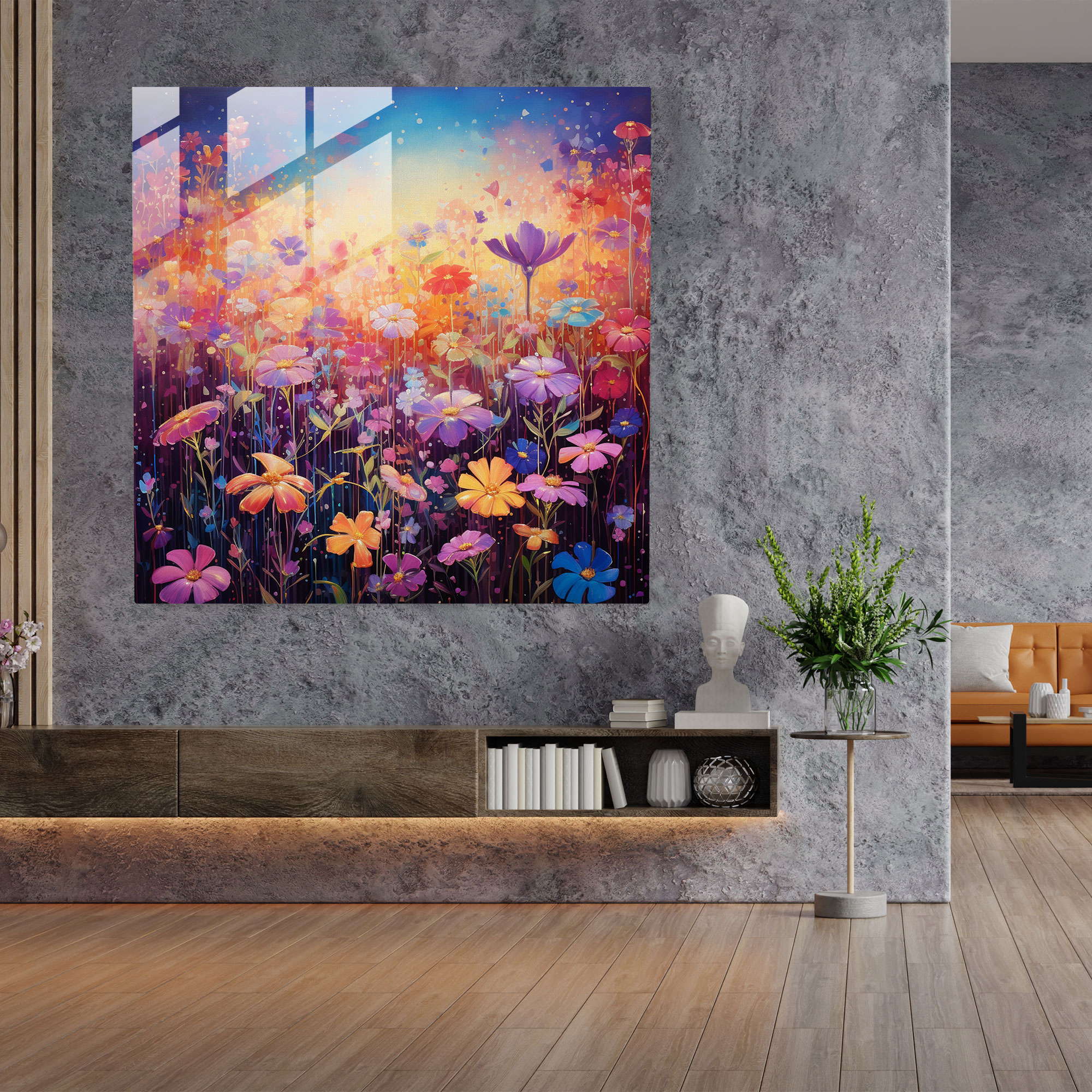 Parıltılı Çiçekler Cam Tablo - Parıltı İzlenimci Stil Tablo Modern Sanat
