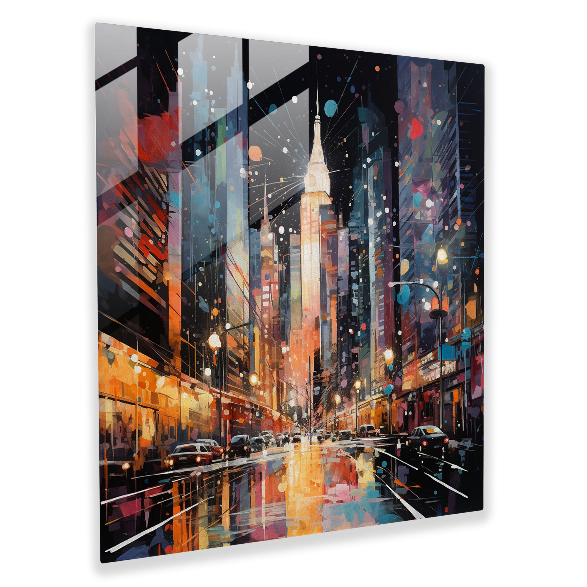 Mesmerizing Cityscape Glass Print - Glitter, Home Decoration, Vibrant Colors, Modern Art
