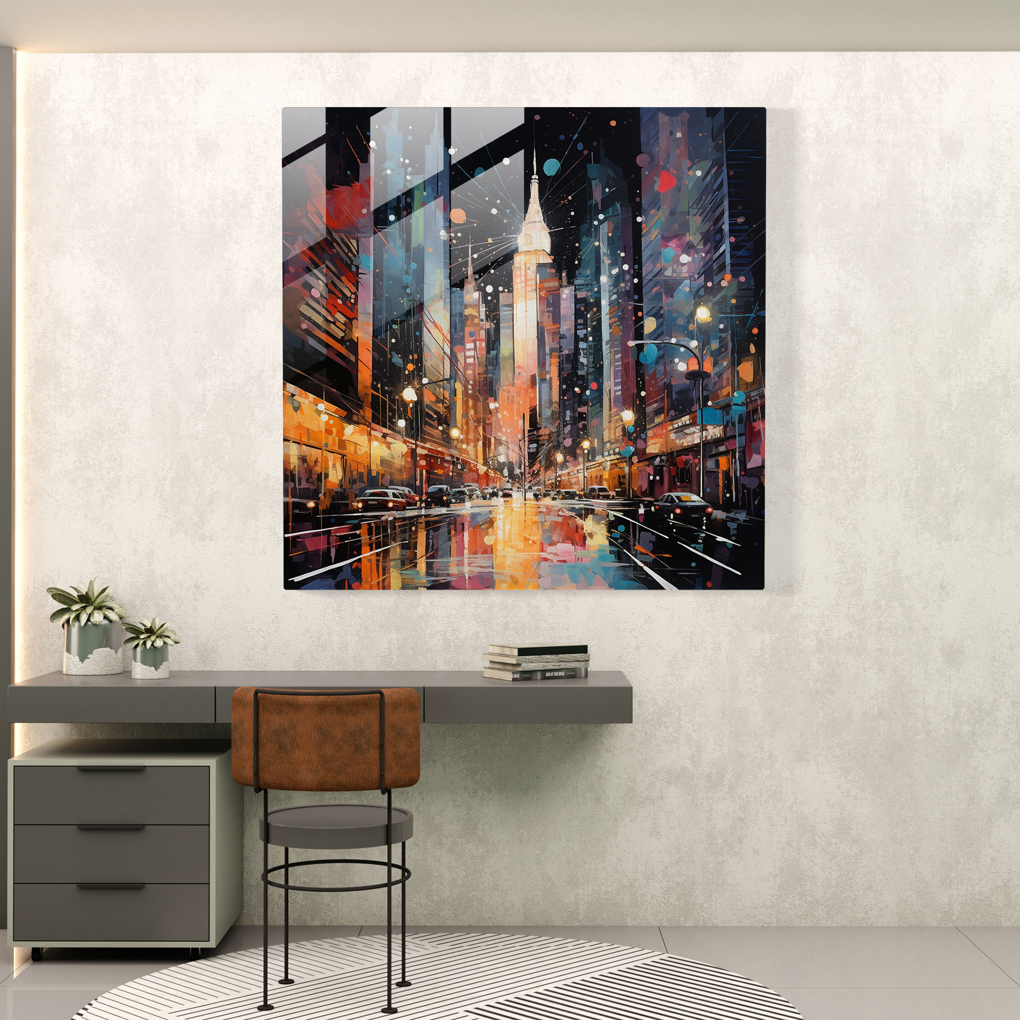 Mesmerizing Cityscape Glass Print - Glitter, Home Decoration, Vibrant Colors, Modern Art