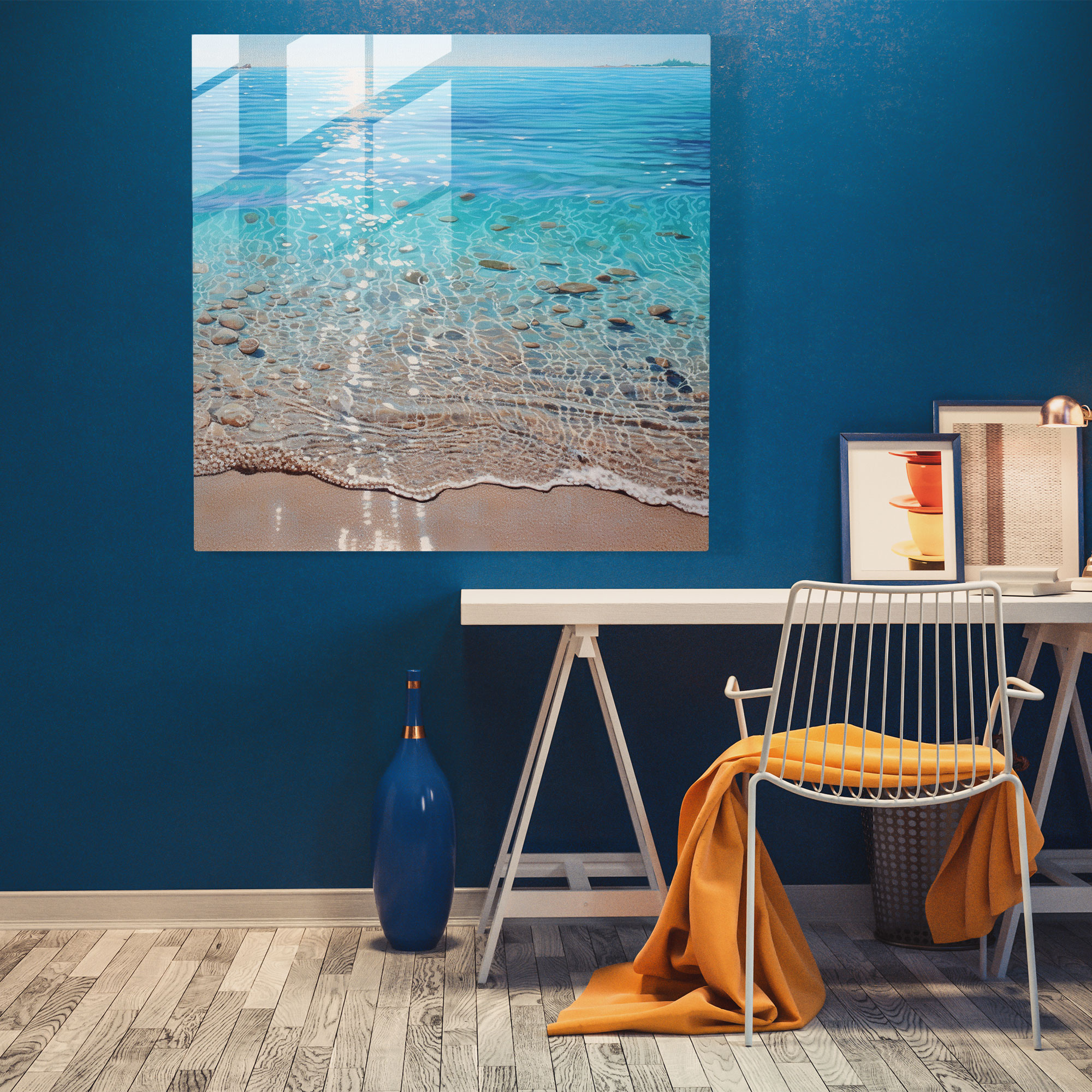 Glitter Beach Glass Print - Glitter, Relaxation, Glass Art, Beach Scene