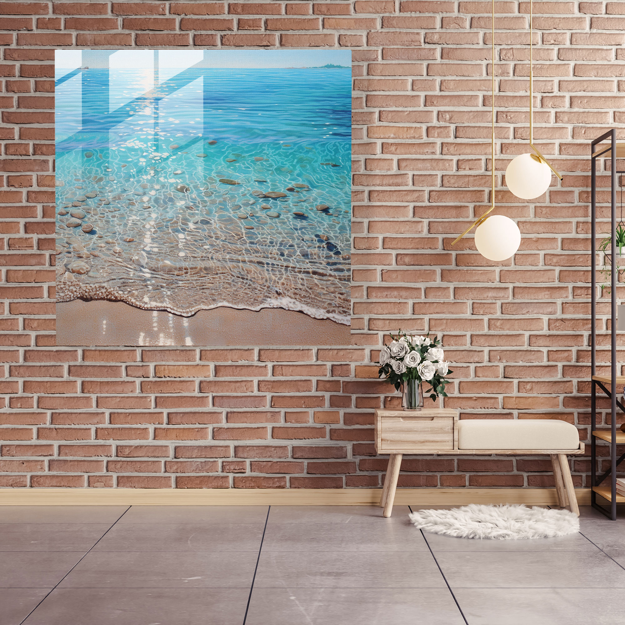Glitter Beach Glass Print - Glitter, Relaxation, Glass Art, Beach Scene