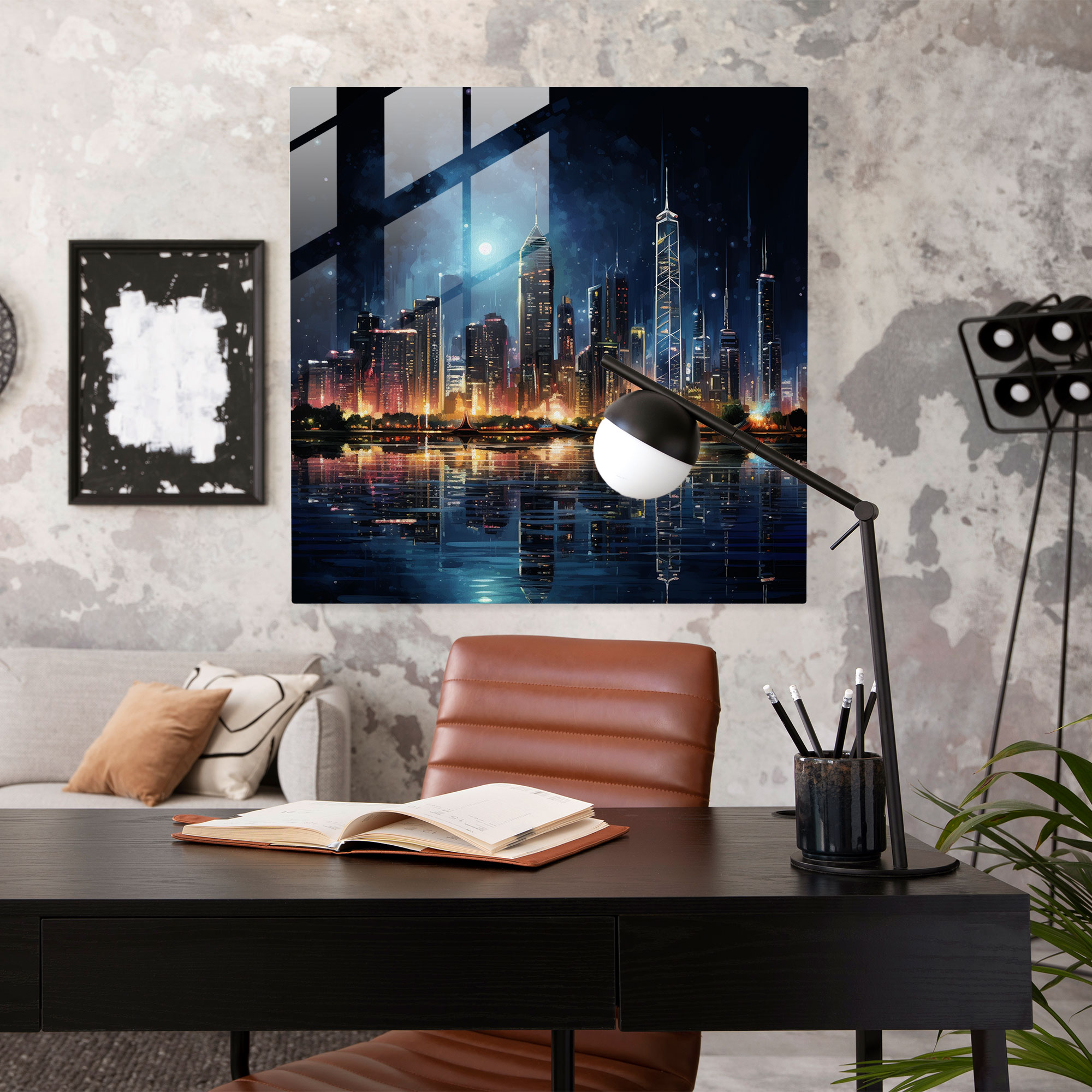 Parıldayan Şehir Manzaralı Cam Tablo - Parıltı Modern Sanat Hayal Gücünü Alevlendirme Cam Sanatı