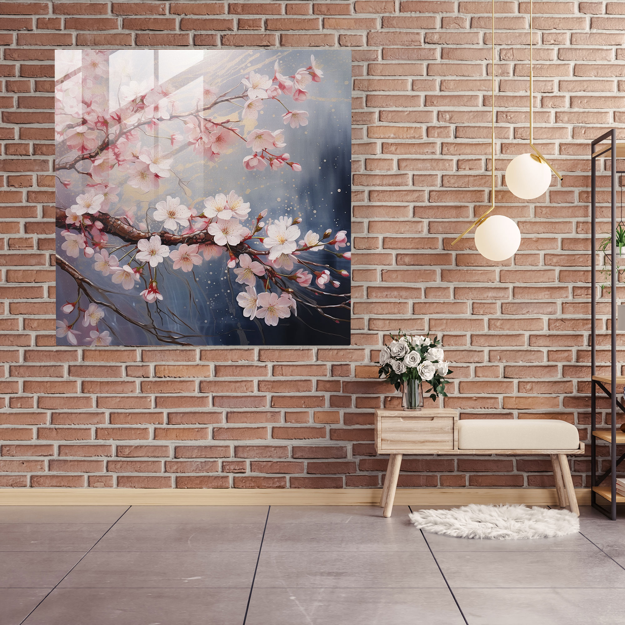 Parıldayan Çiçekler Cam Tablo - Parıltı Modern Sanat Dönüşüm Güzelliği Sembolize Etme
