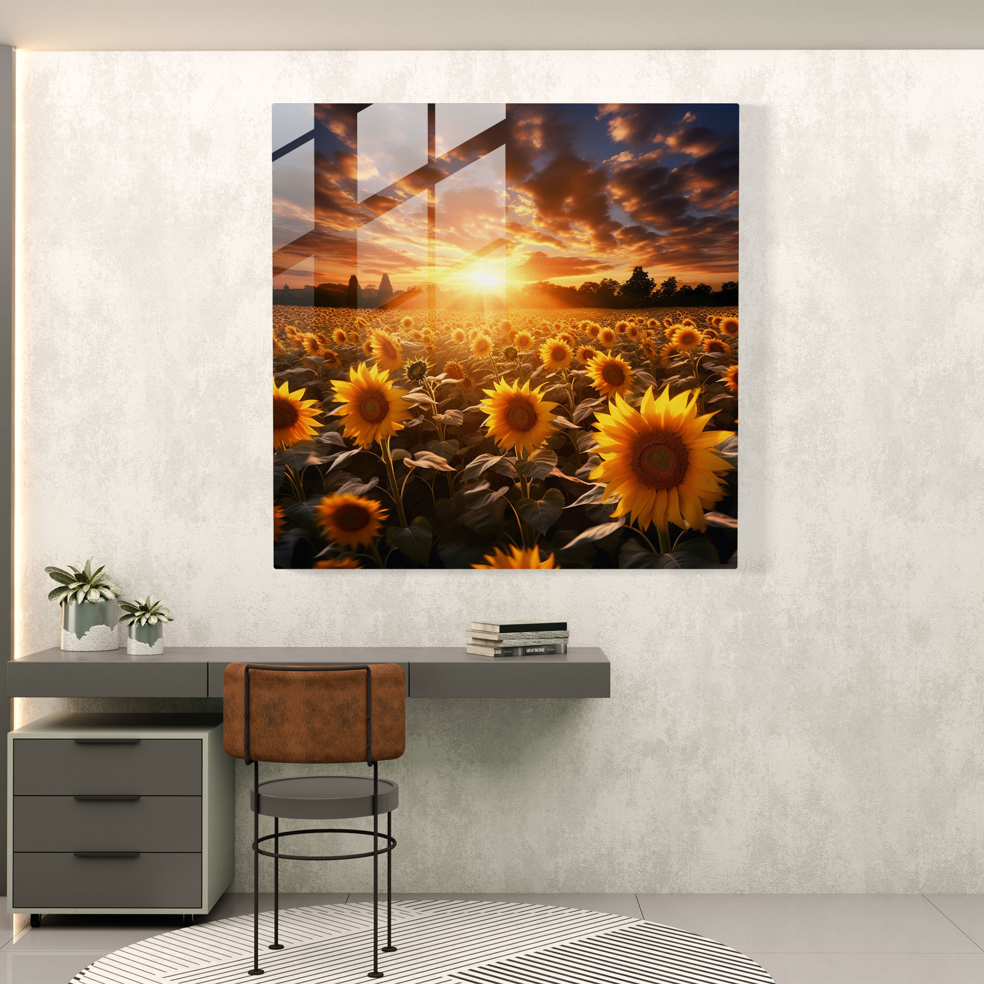 Shimmering Sunflowers Glass Print - Glitter, Glass Art, Mesmerizing, Glass Wall Art