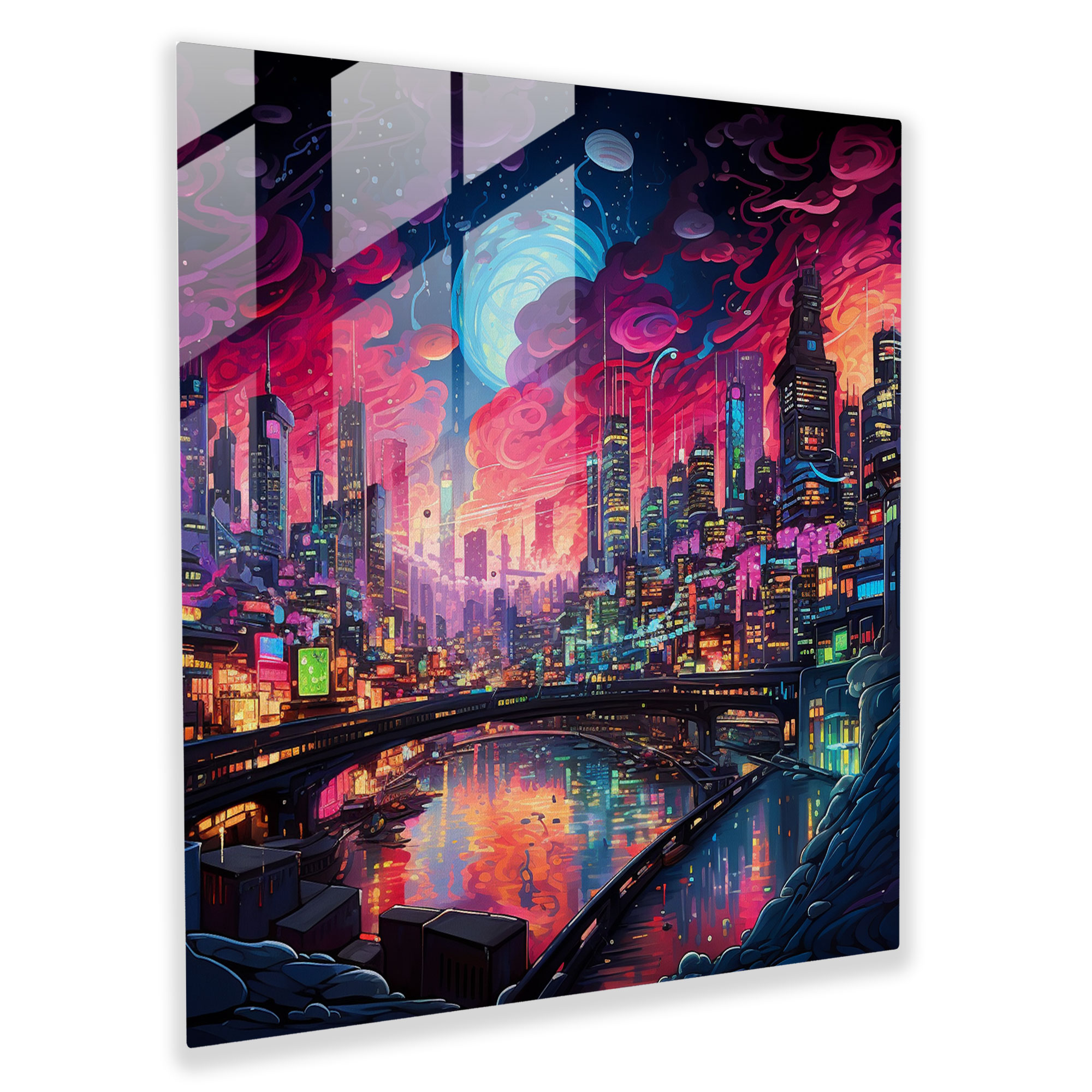 Neon City Nights Glass Print - Glitter, Glass Wall Art, Glitter, Modern Art