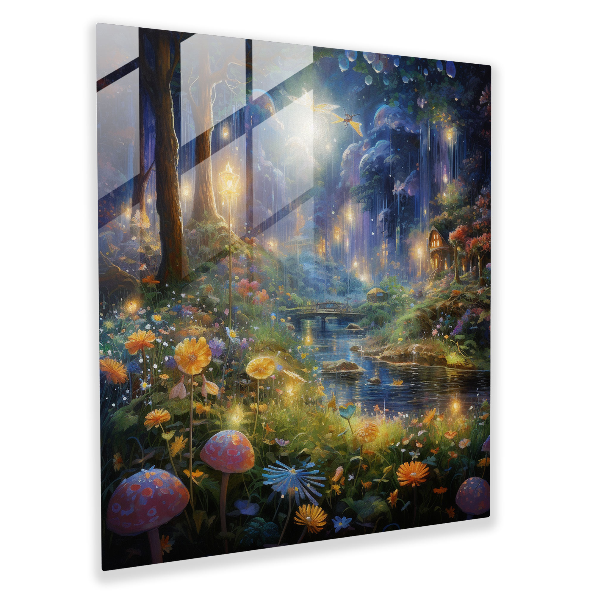Iridescent Fairy Garden Glass Print - Glitter, Imagination, Home Decoration, Fairy Garden