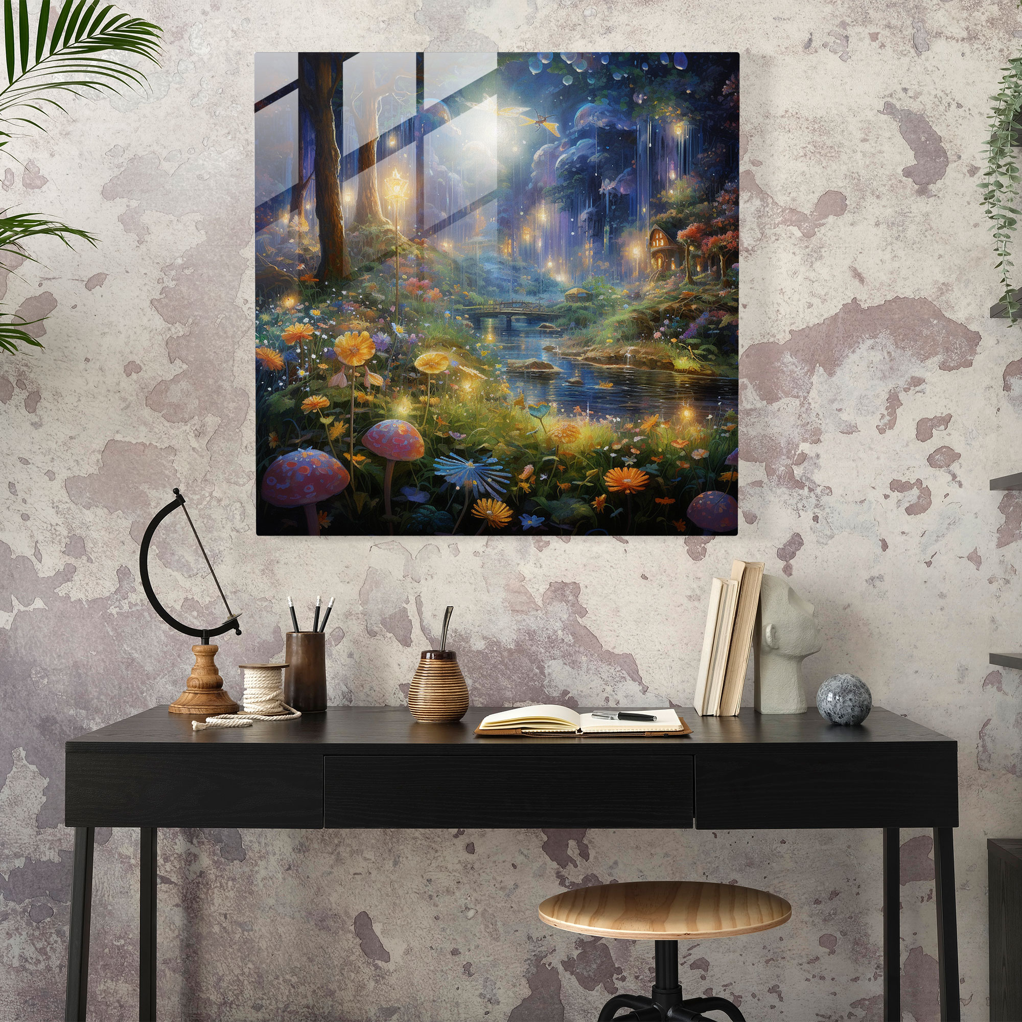 Iridescent Fairy Garden Glass Print - Glitter, Imagination, Home Decoration, Fairy Garden