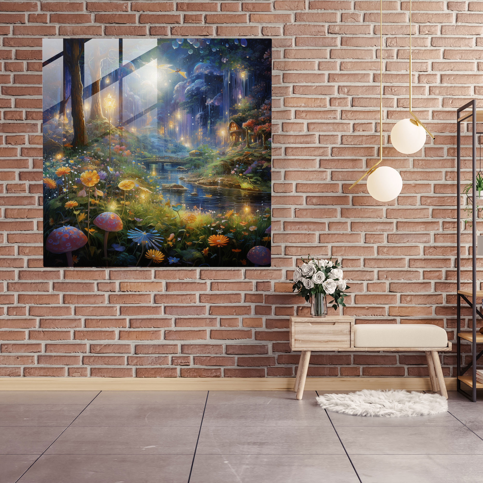 Iridescent Fairy Garden Glass Print - Glitter, Imagination, Home Decoration, Fairy Garden
