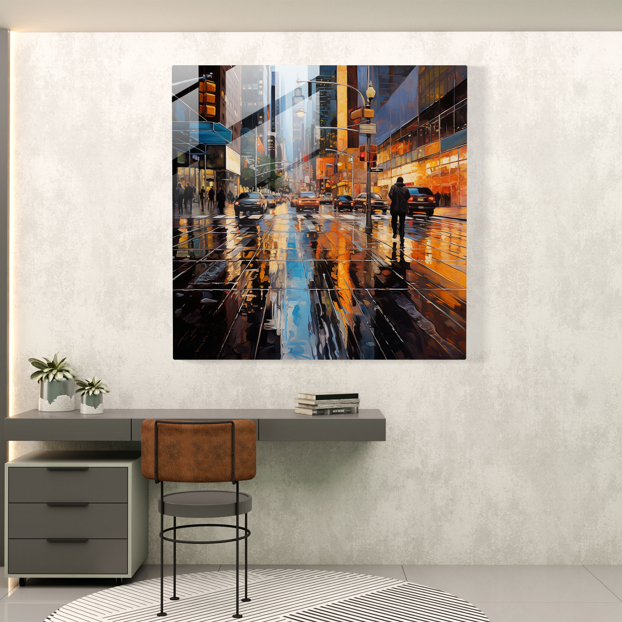Metallic Rain Street Glass Print - Glitter, Glass Art, Wall Decoration, Glass Wall Art