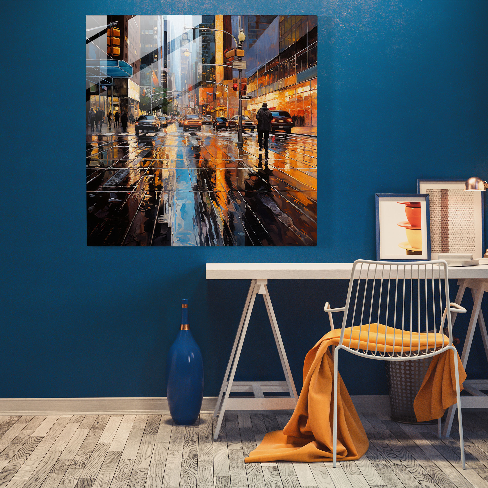 Metallic Rain Street Glass Print - Glitter, Glass Art, Wall Decoration, Glass Wall Art