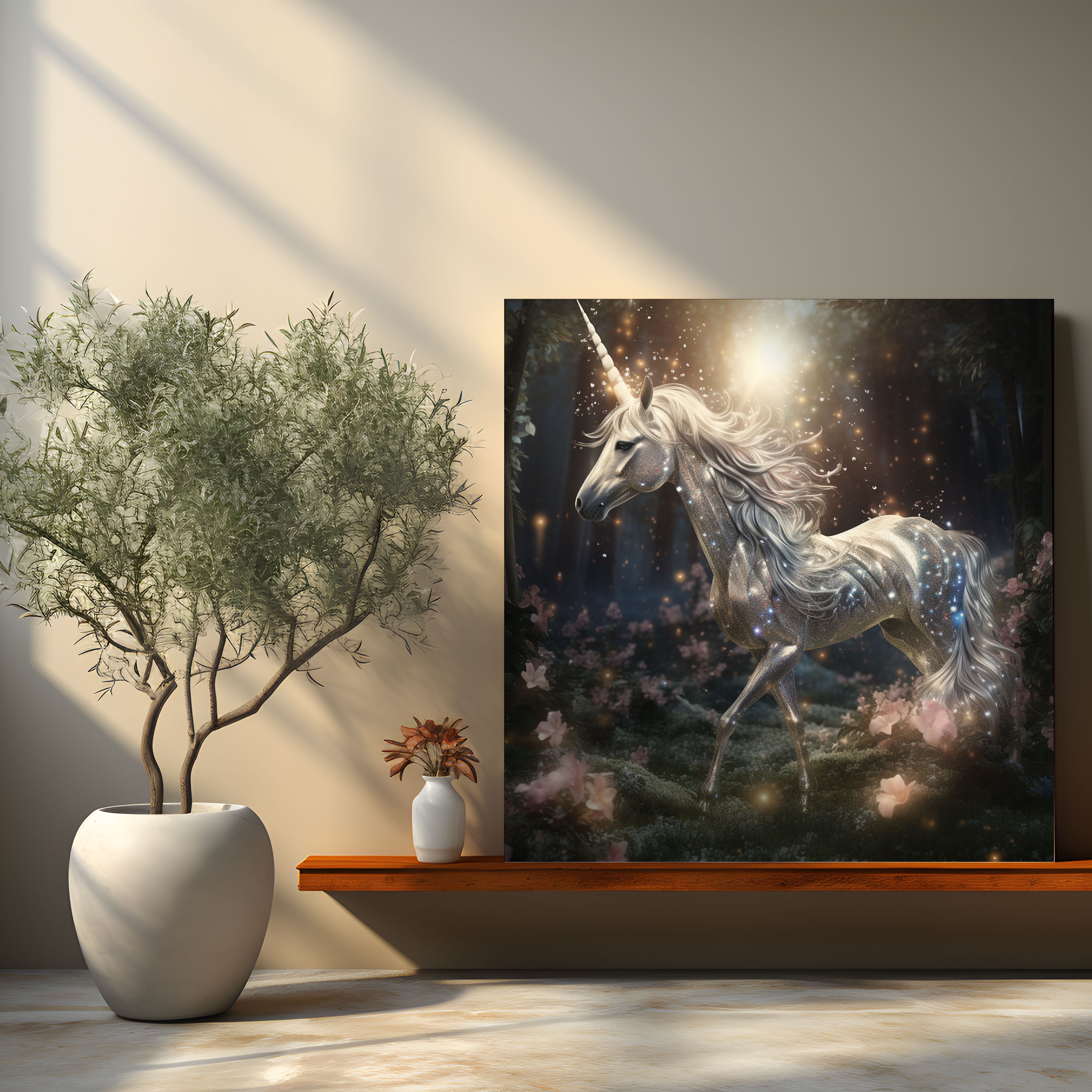Parıltılı Unicorn Kanvas Tablo - Parıltı Büyülü Orman Kanvas Tablo