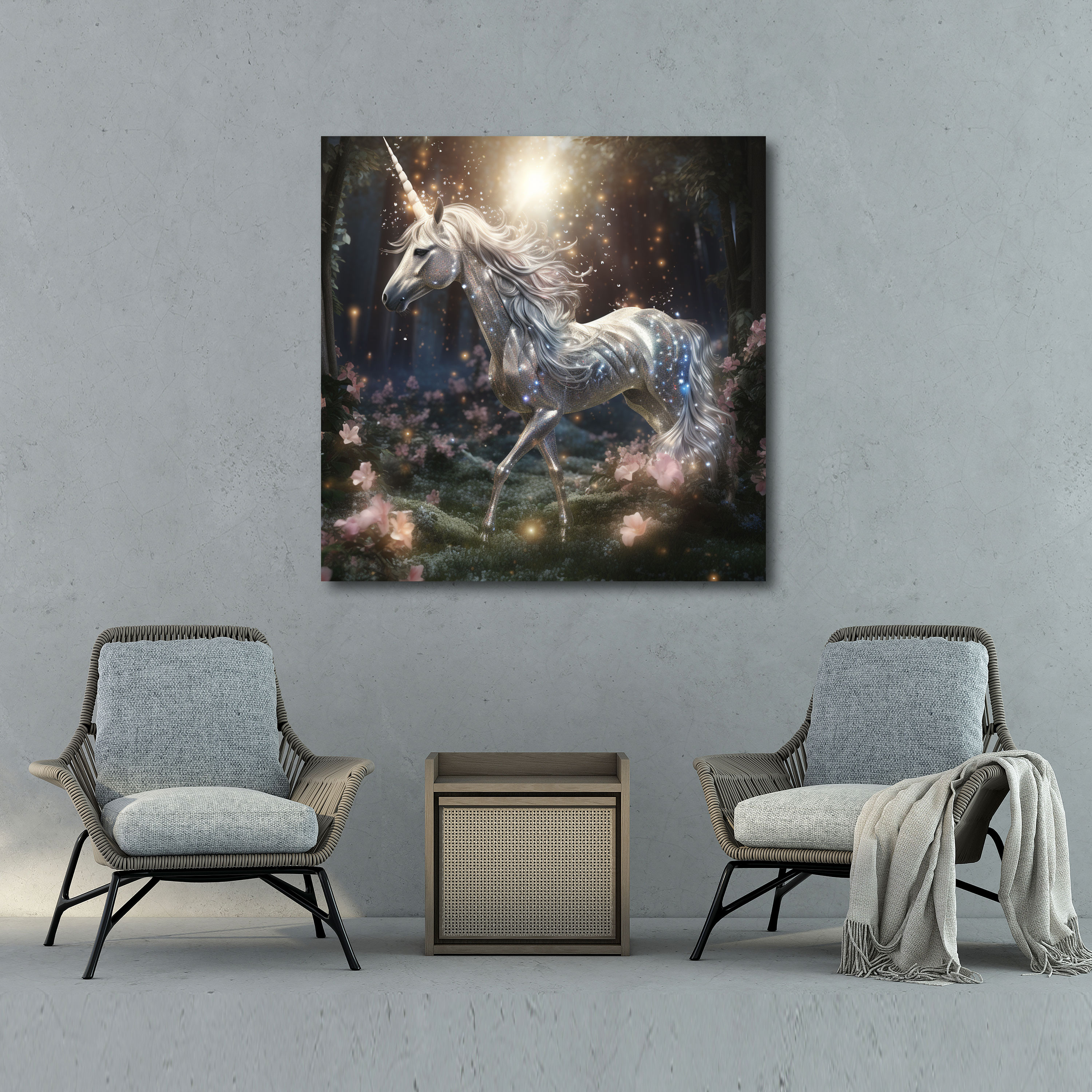 Parıltılı Unicorn Kanvas Tablo - Parıltı Büyülü Orman Kanvas Tablo