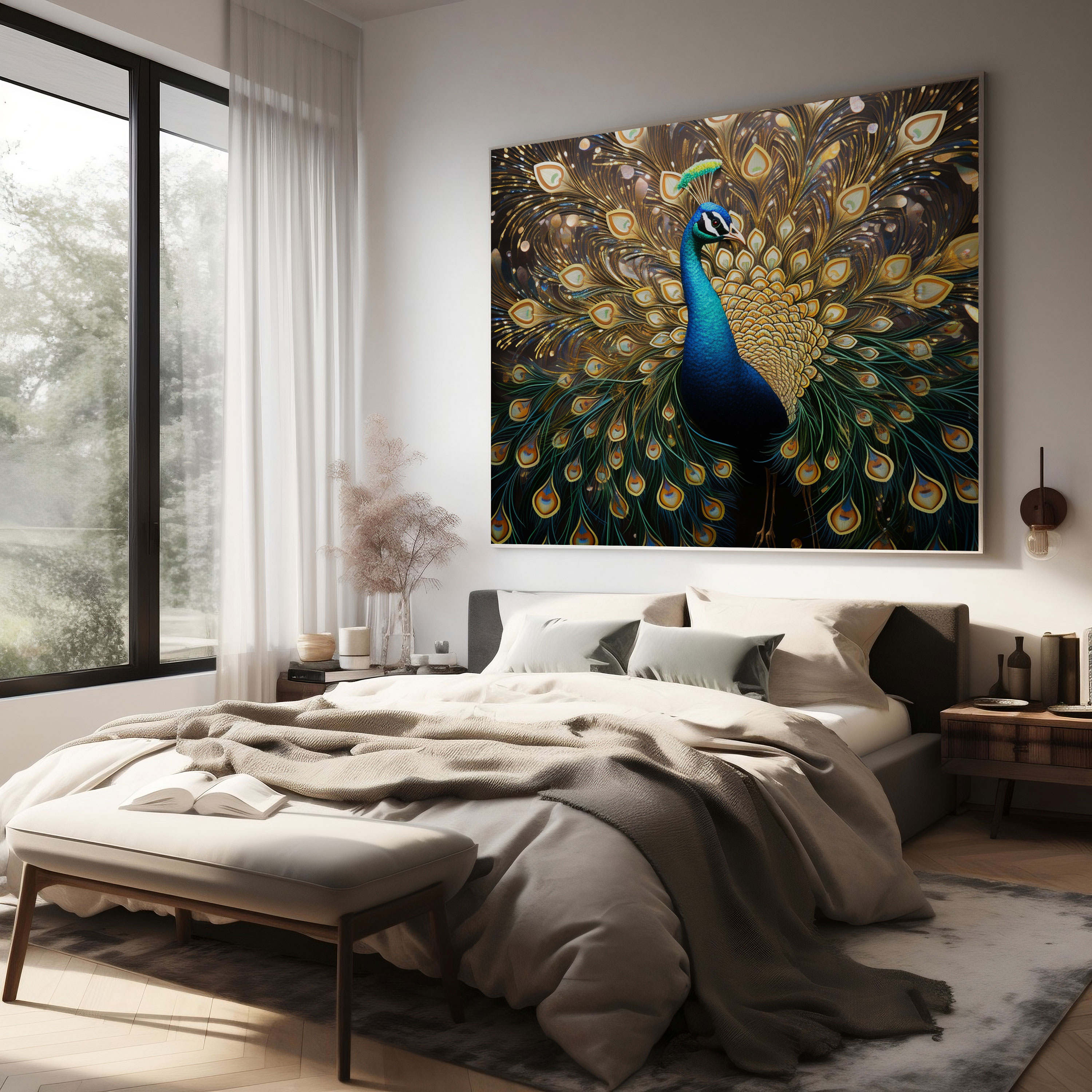 Glitter Canvas Wall Decoration - Majestic Peacock - Glitter, Nature, Canvas Print, Sophistication