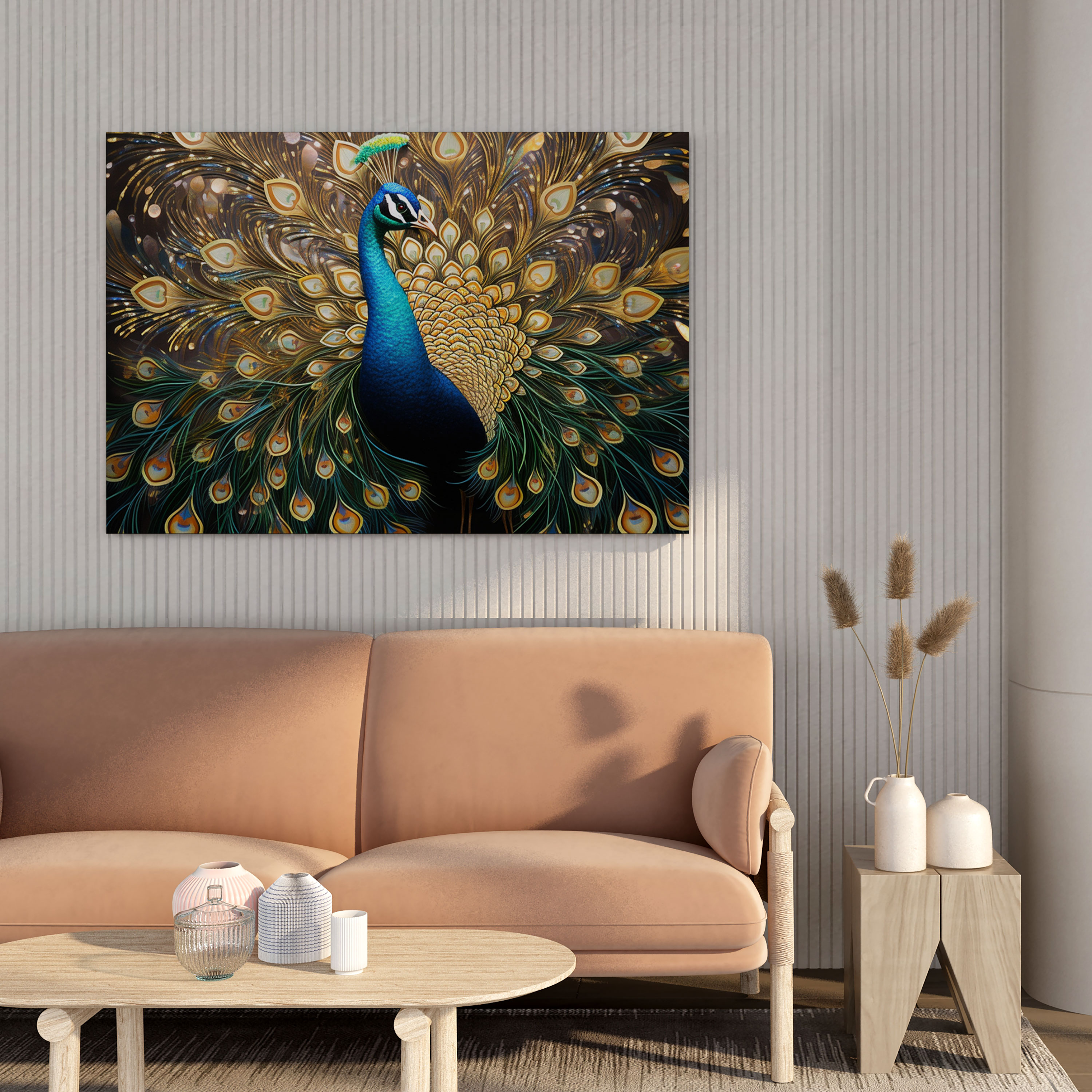 Glitter Canvas Wall Decoration - Majestic Peacock - Glitter, Nature, Canvas Print, Sophistication