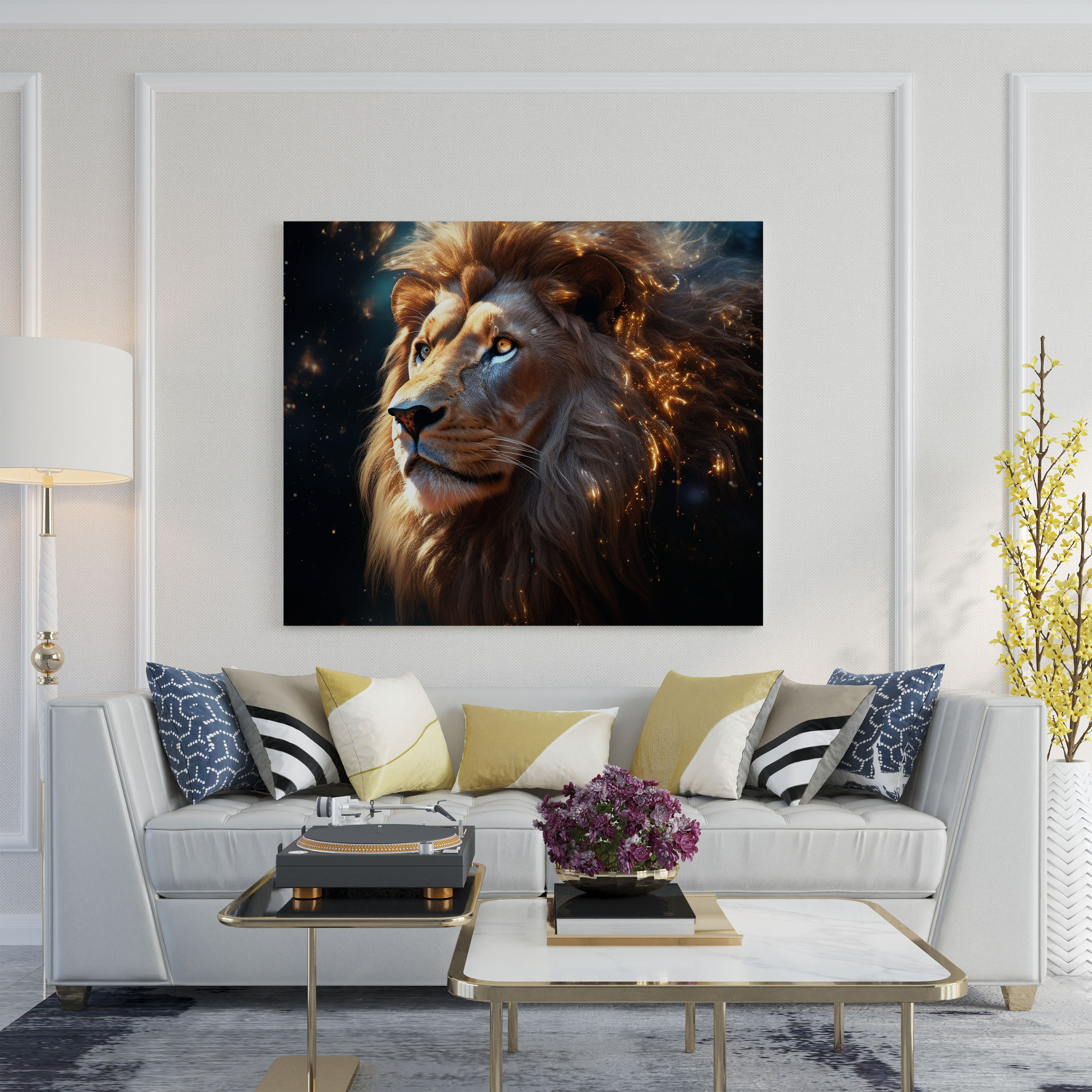 Glitter Canvas Wall Decoration - Majestic Lion King - Glitter, Elegance, Regal, Glitter