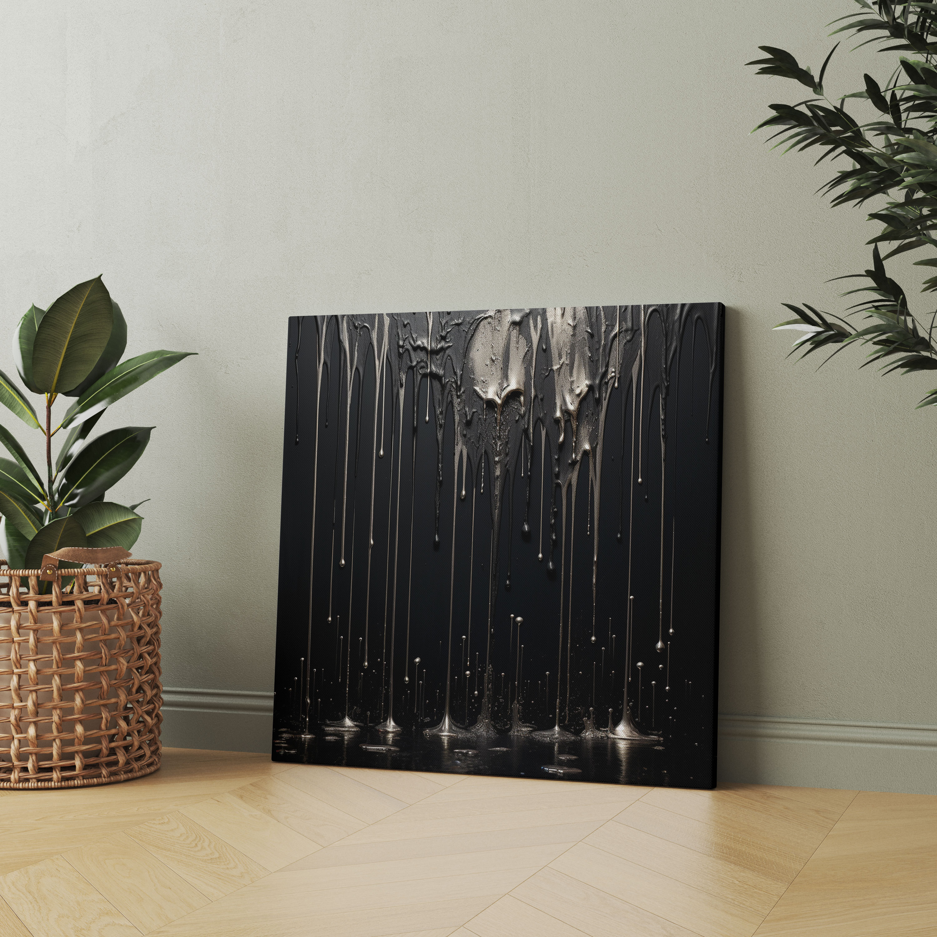 Glitter Wall Art - Silver Drip Canvas Print - Glitter, Delicate, Visual Effect, Elegant