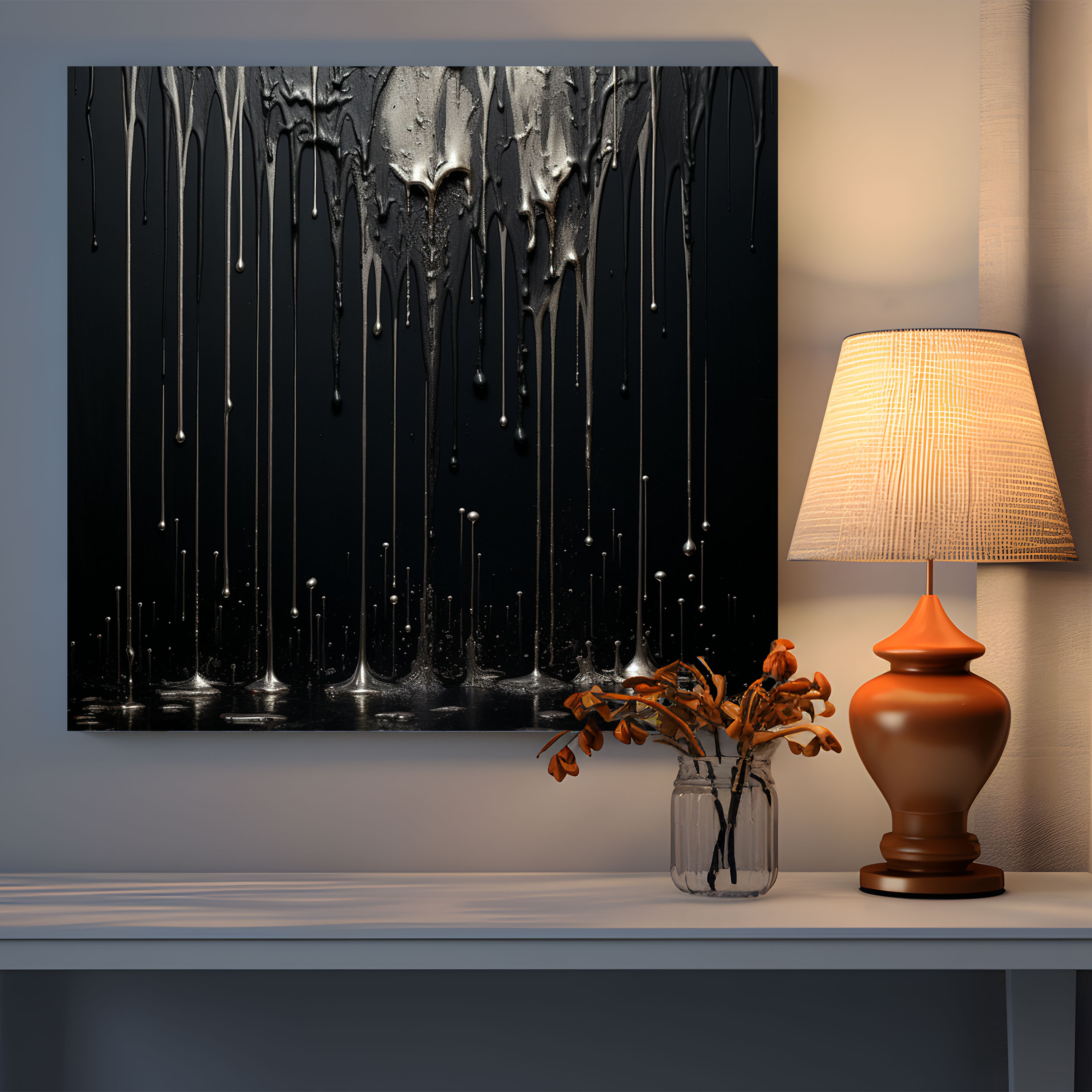 Glitter Wall Art - Silver Drip Canvas Print - Glitter, Delicate, Visual Effect, Elegant