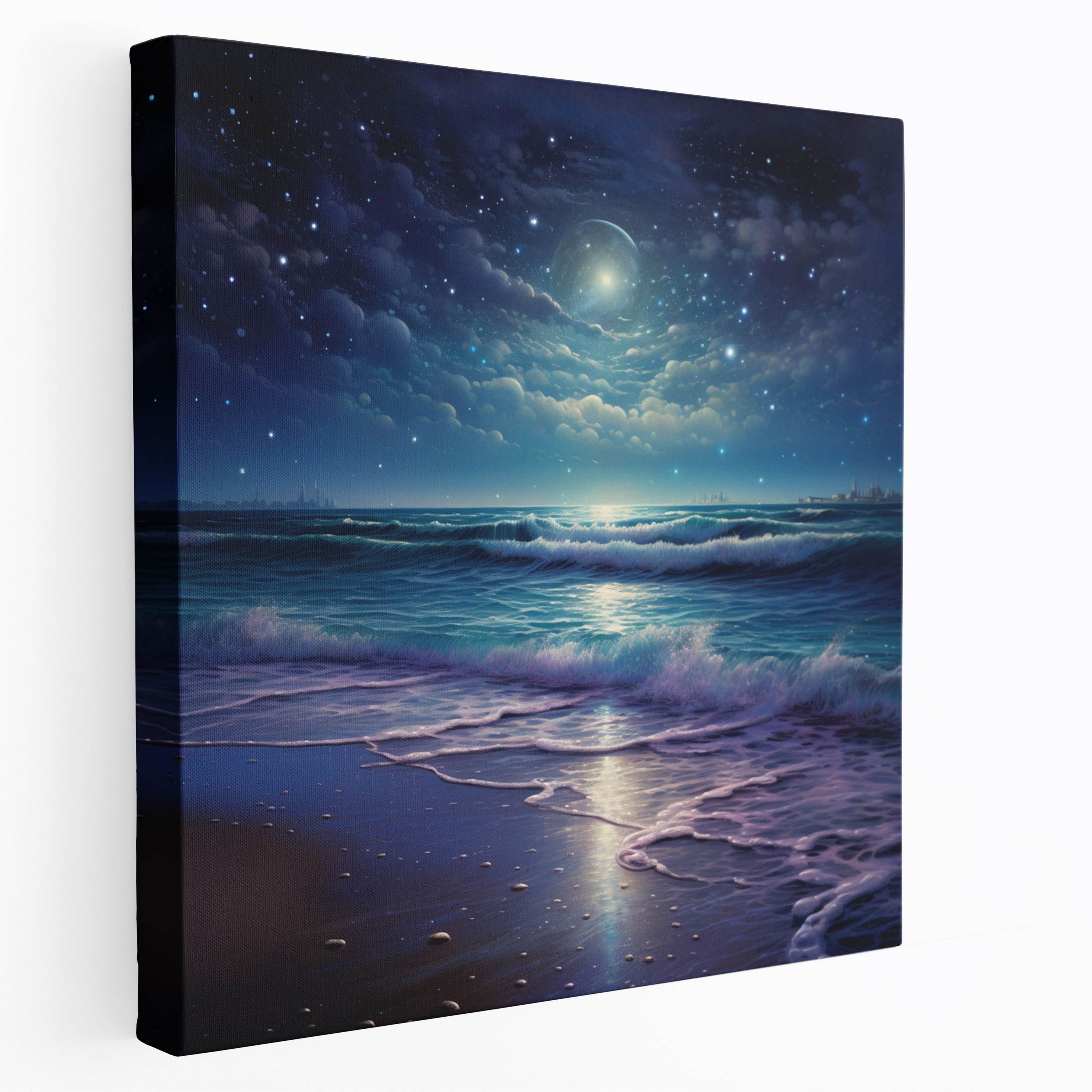 Glitter Wall Art - Moonlit Beach Canvas Print - Glitter, Wall Decoration, Serene, Glitter