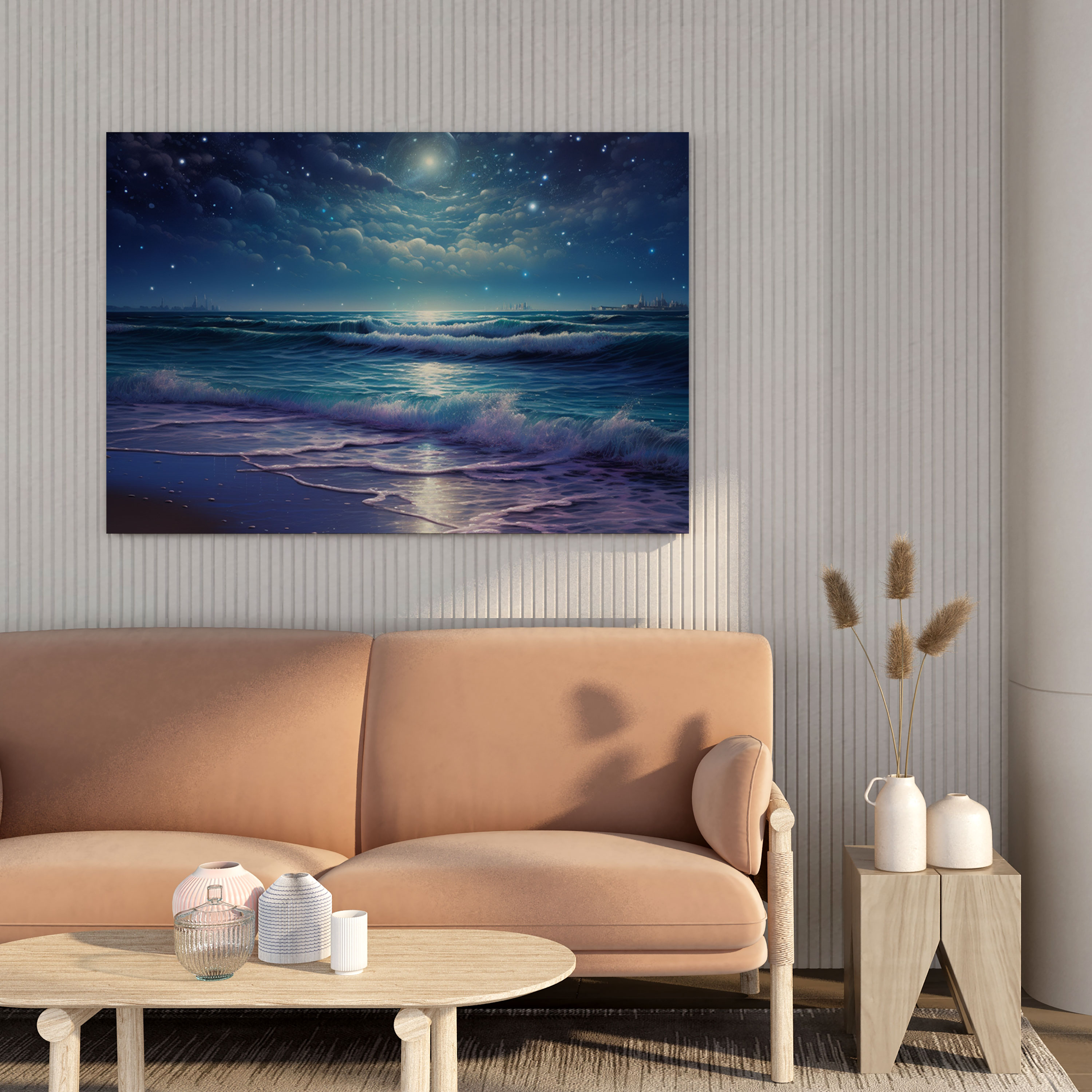 Glitter Wall Art - Moonlit Beach Canvas Print - Glitter, Wall Decoration, Serene, Glitter