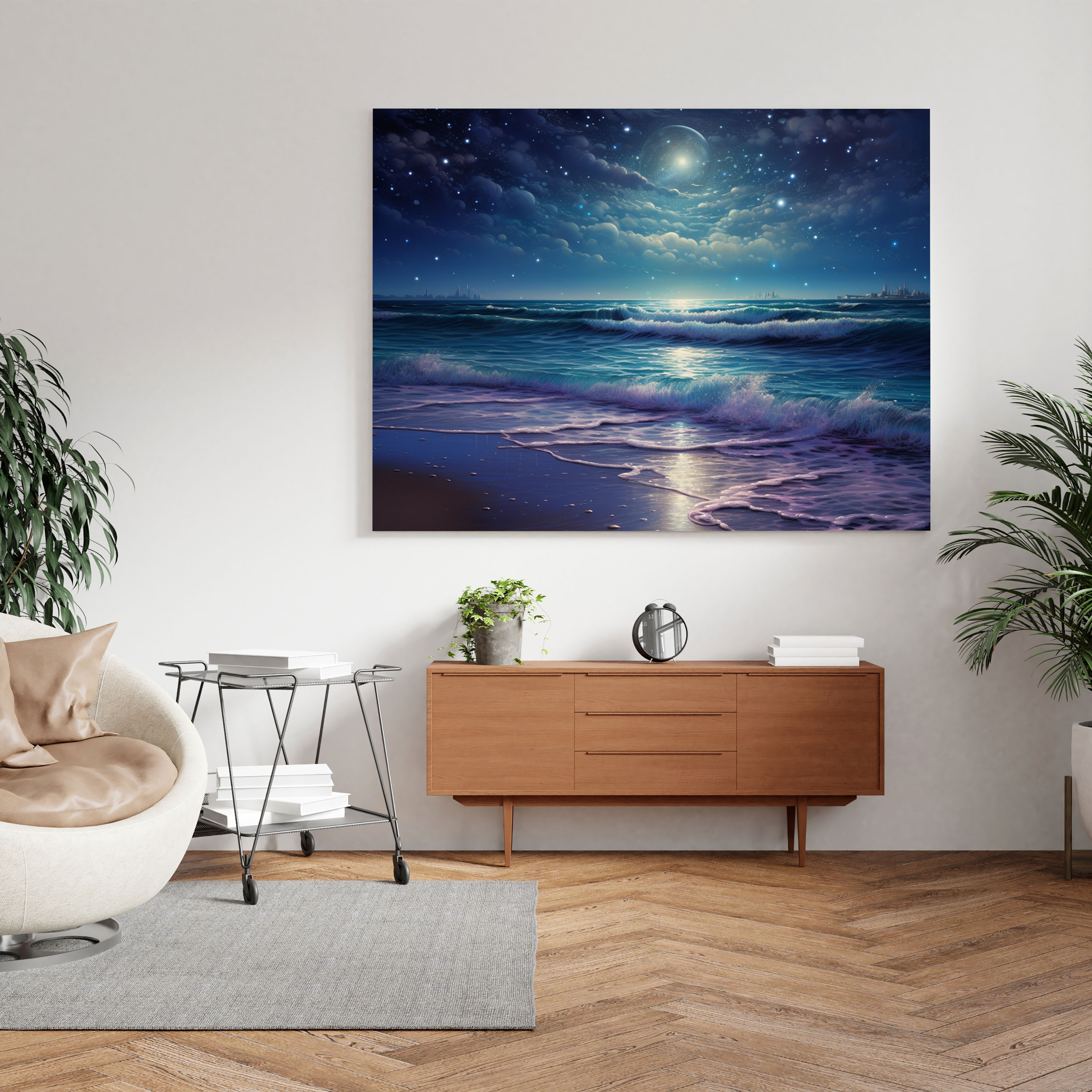Glitter Wall Art - Moonlit Beach Canvas Print - Glitter, Wall Decoration, Serene, Glitter