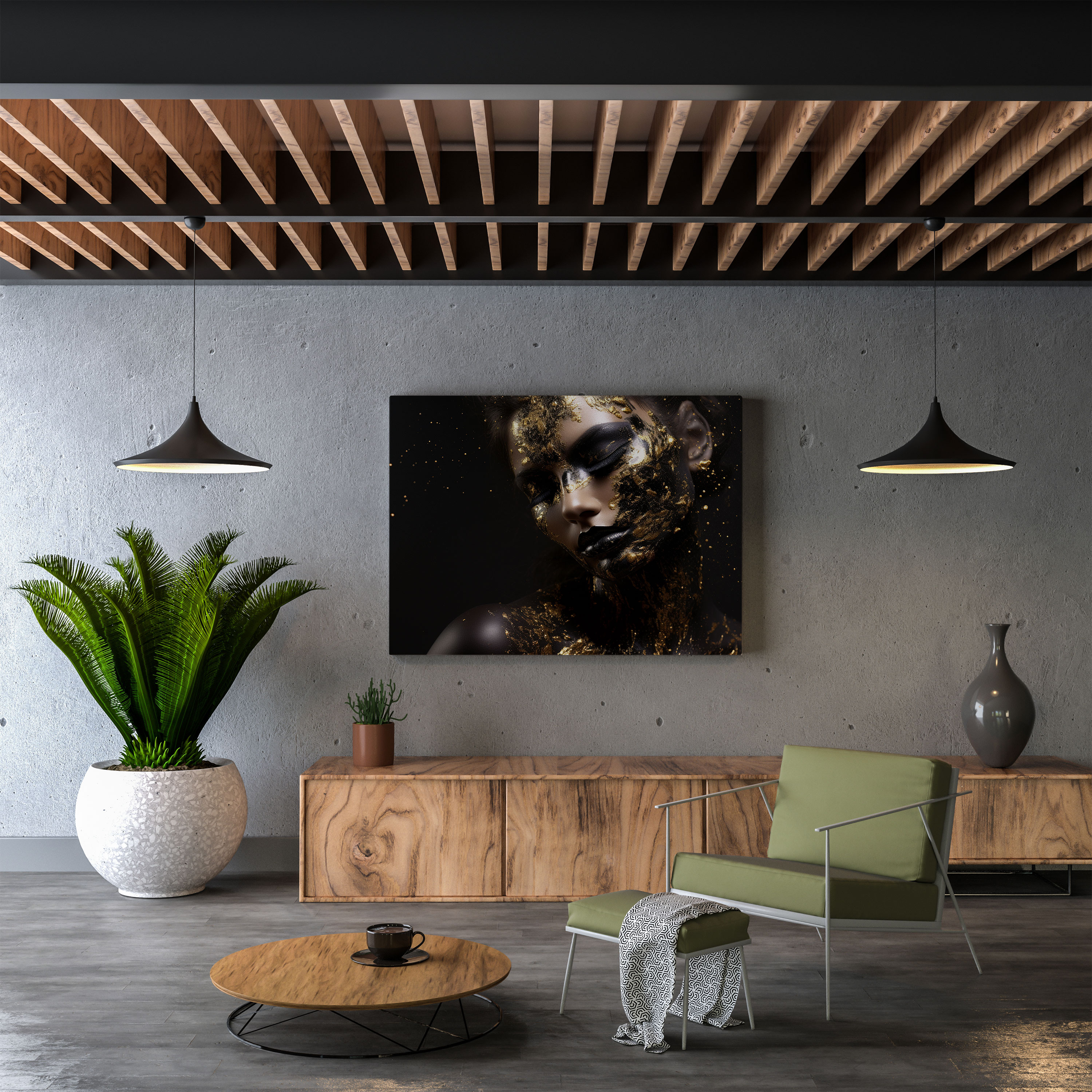 Glitter Canvas Print - Black & Gold Explosion Wall Art - Glitter, Dramatic, Canvas Print, Black