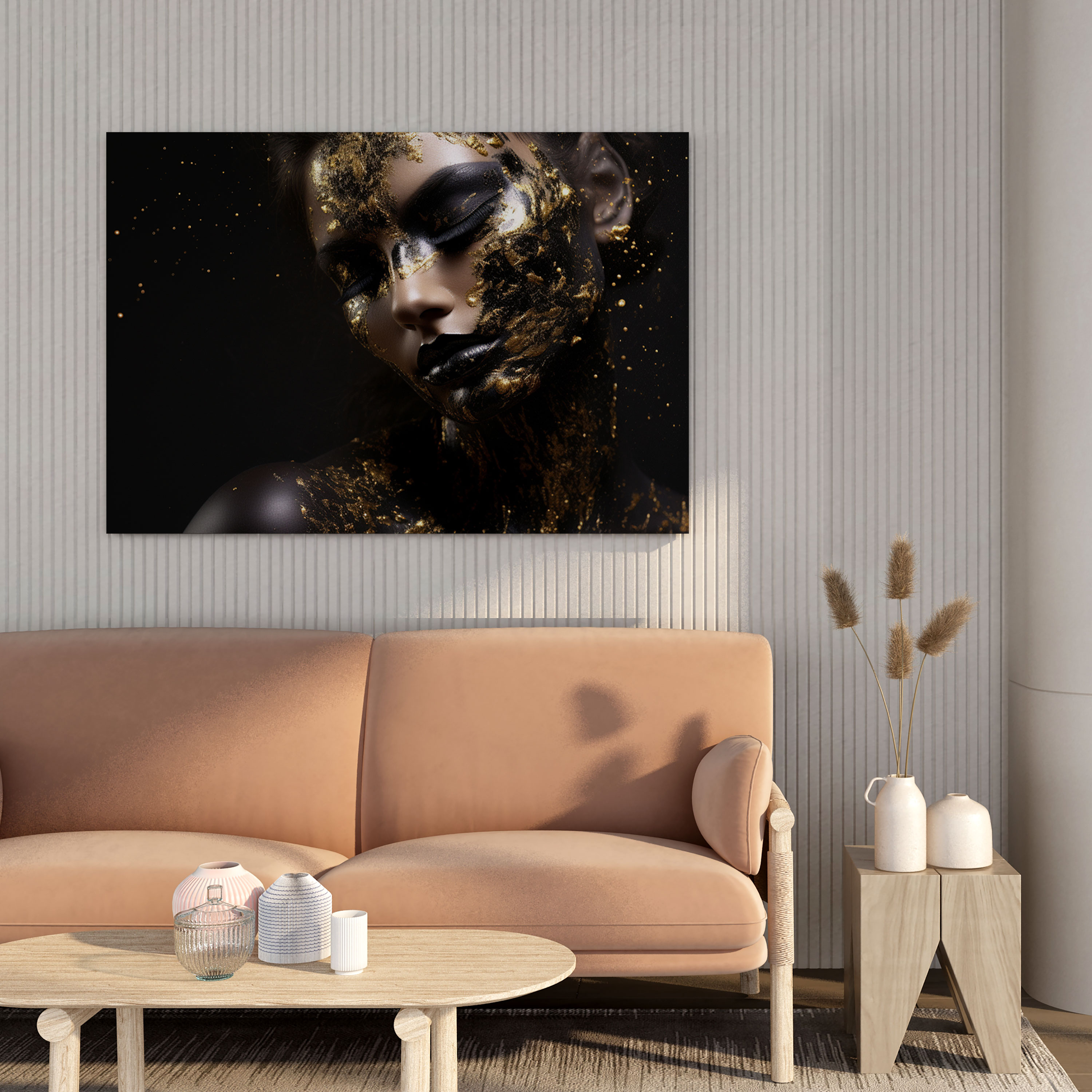 Glitter Canvas Print - Black & Gold Explosion Wall Art - Glitter, Dramatic, Canvas Print, Black