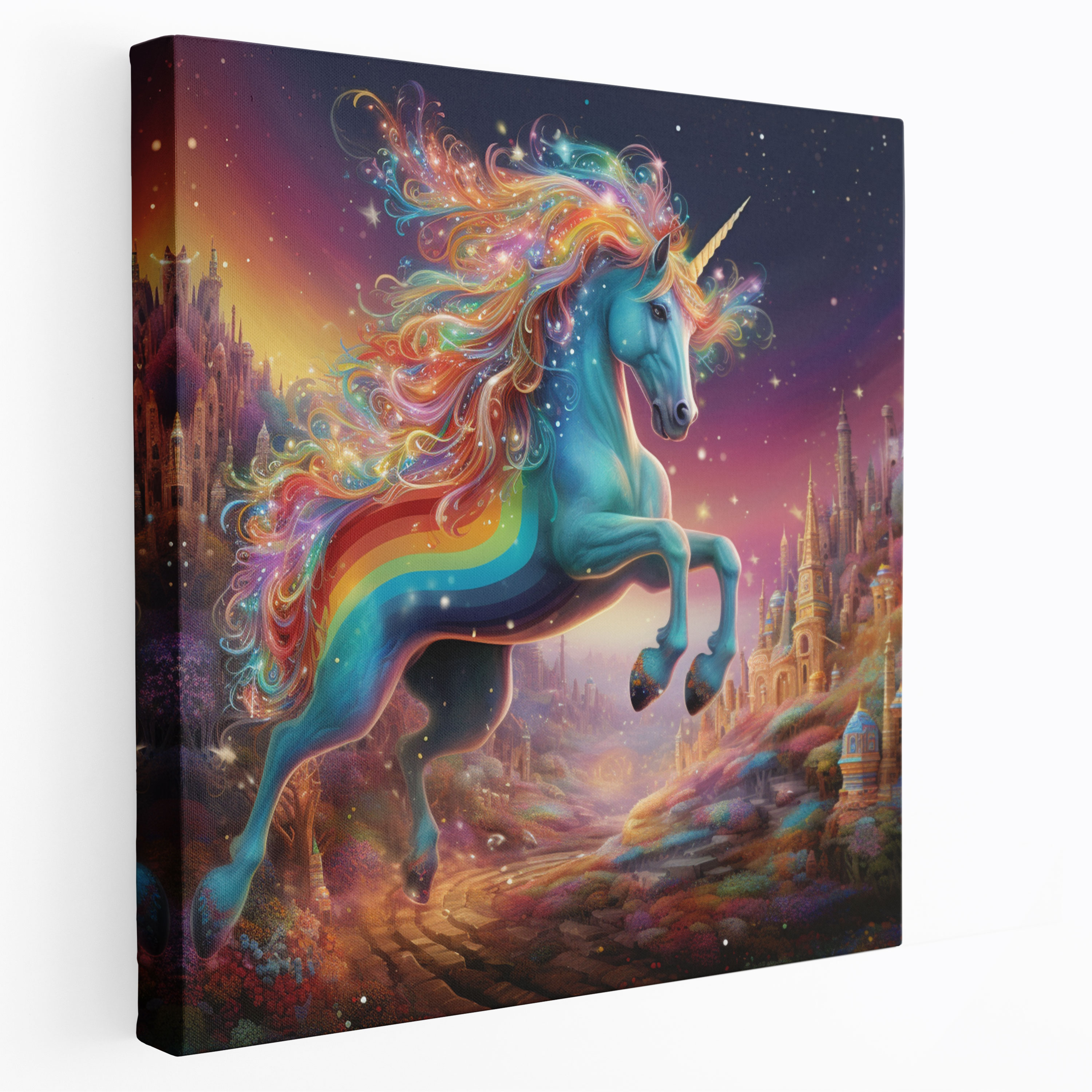 Glitter Wall Decoration - Rainbow Unicorn Canvas Print - Glitter, Colorful, Canvas Print, Enchantment
