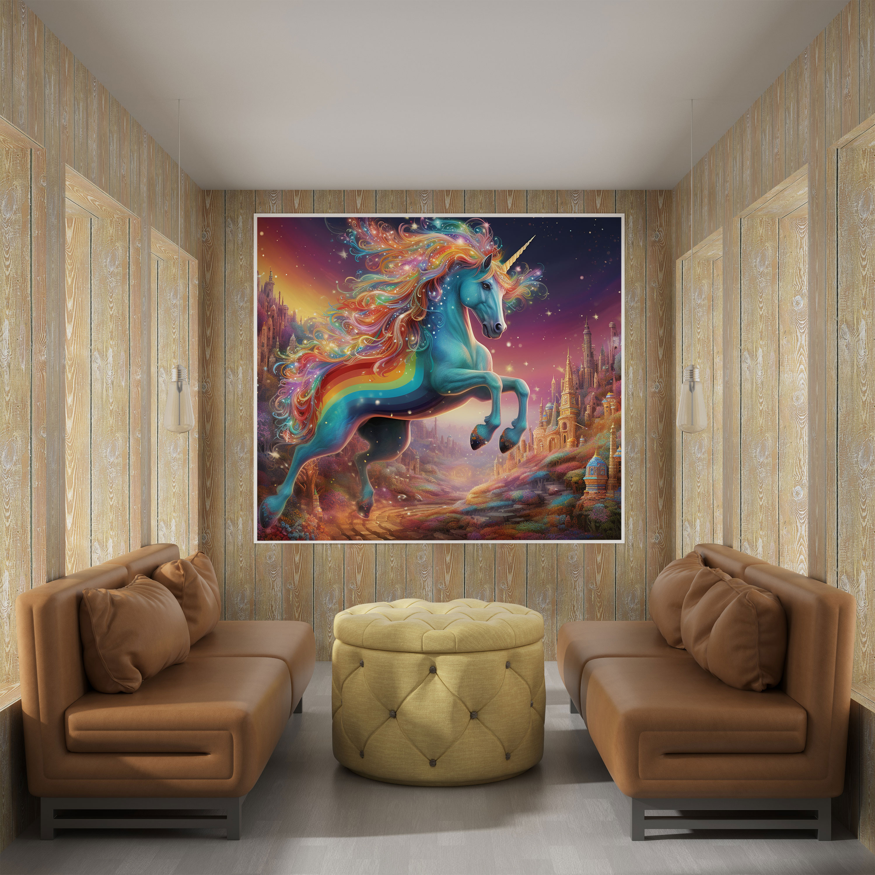 Glitter Wall Decoration - Rainbow Unicorn Canvas Print - Glitter, Colorful, Canvas Print, Enchantment