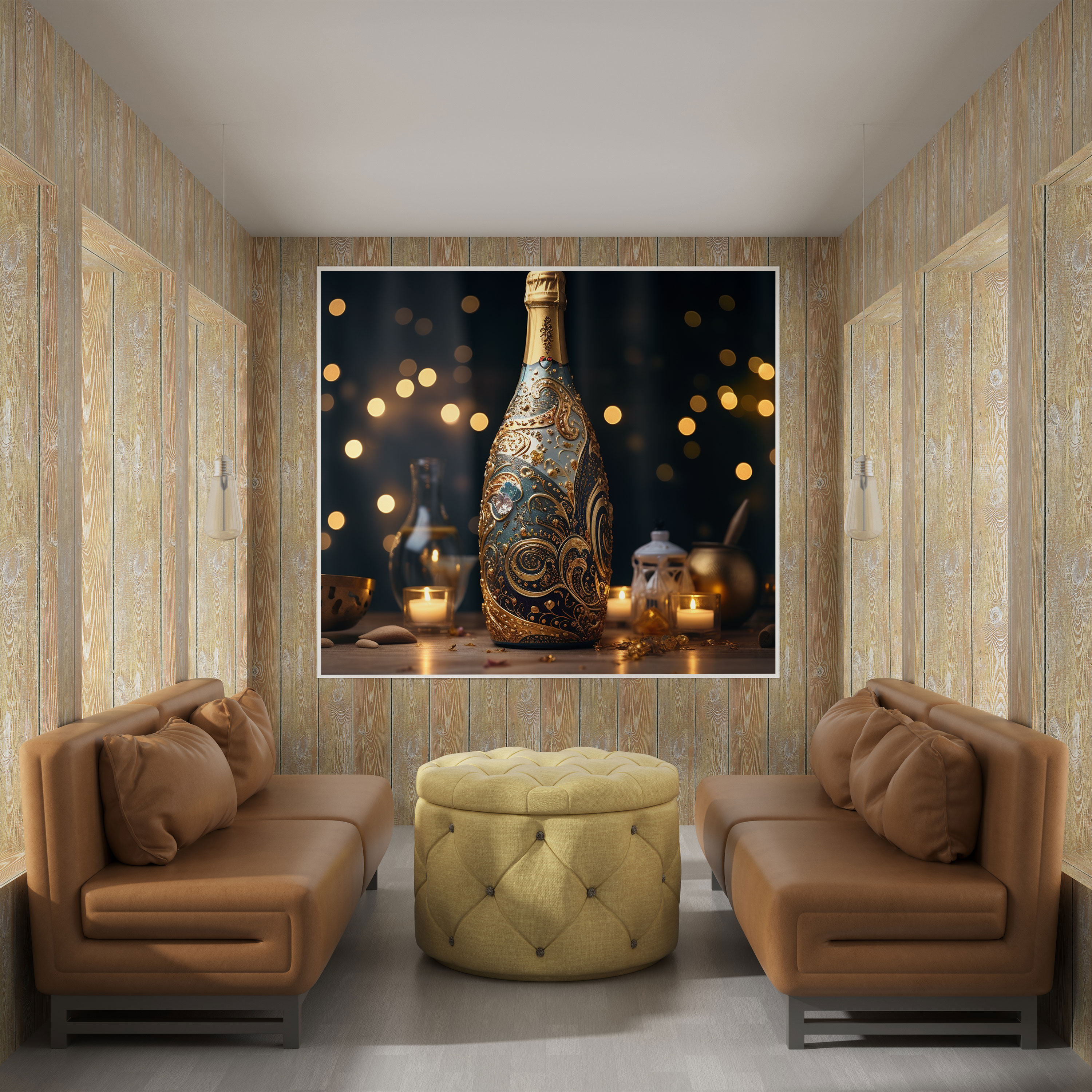 Glitter Wall Decoration - Golden Champagne Canvas Print - Glitter, Canvas Print, Luxurious, Wall Decoration