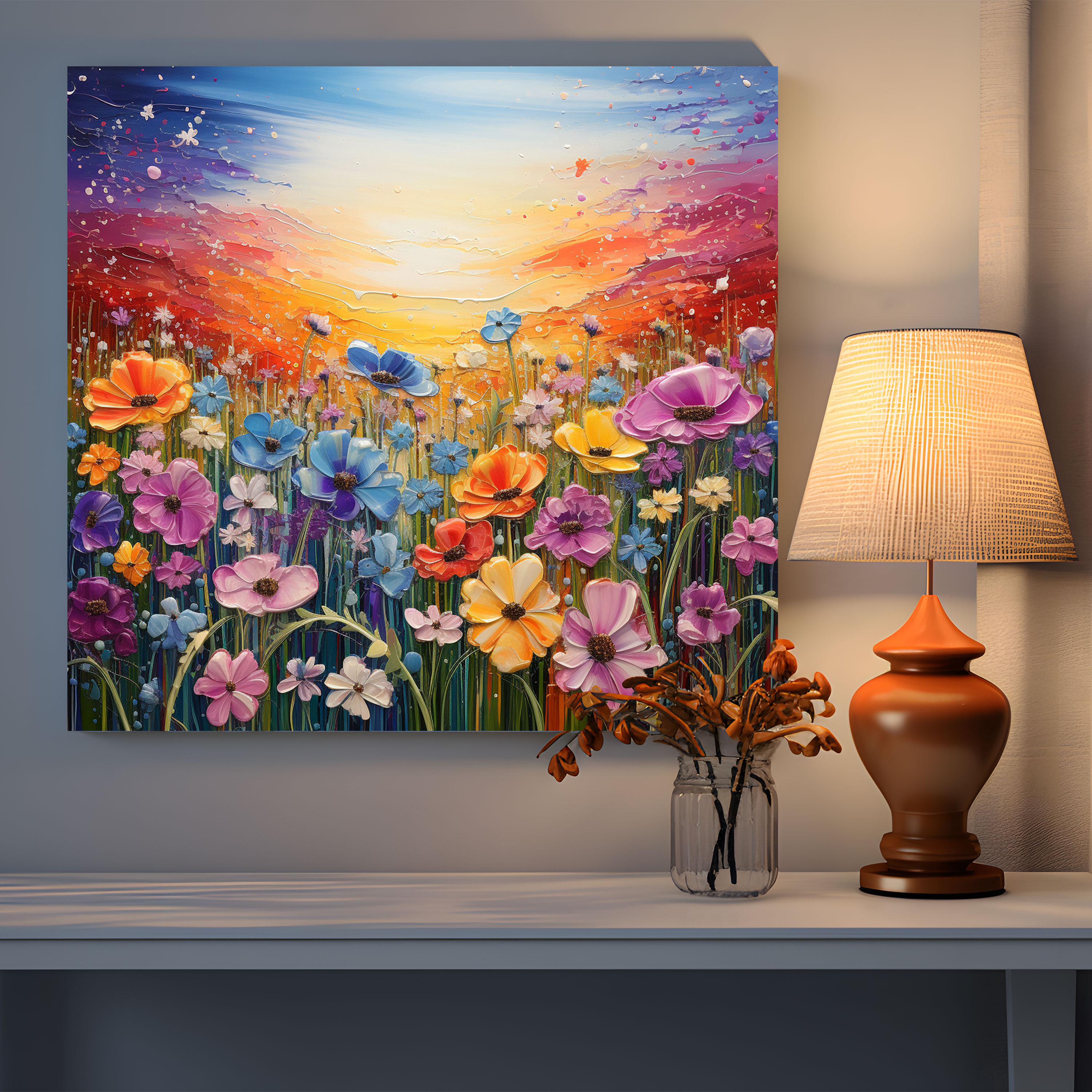 Rainbow Glitter Blooming Flowers Canvas Print - Glitter, Wall Decoration, Blooming Flowers, Colorful