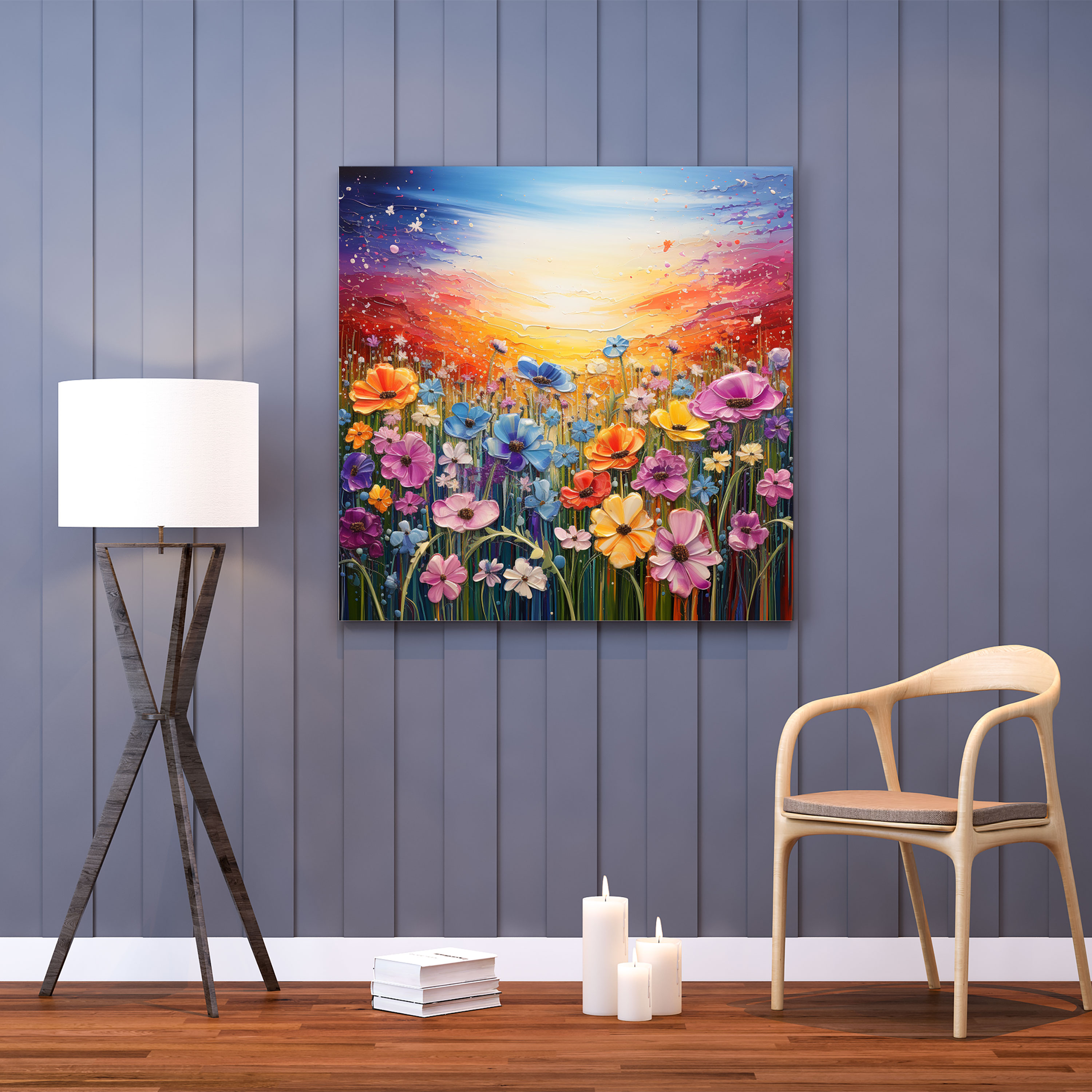 Rainbow Glitter Blooming Flowers Canvas Print - Glitter, Wall Decoration, Blooming Flowers, Colorful