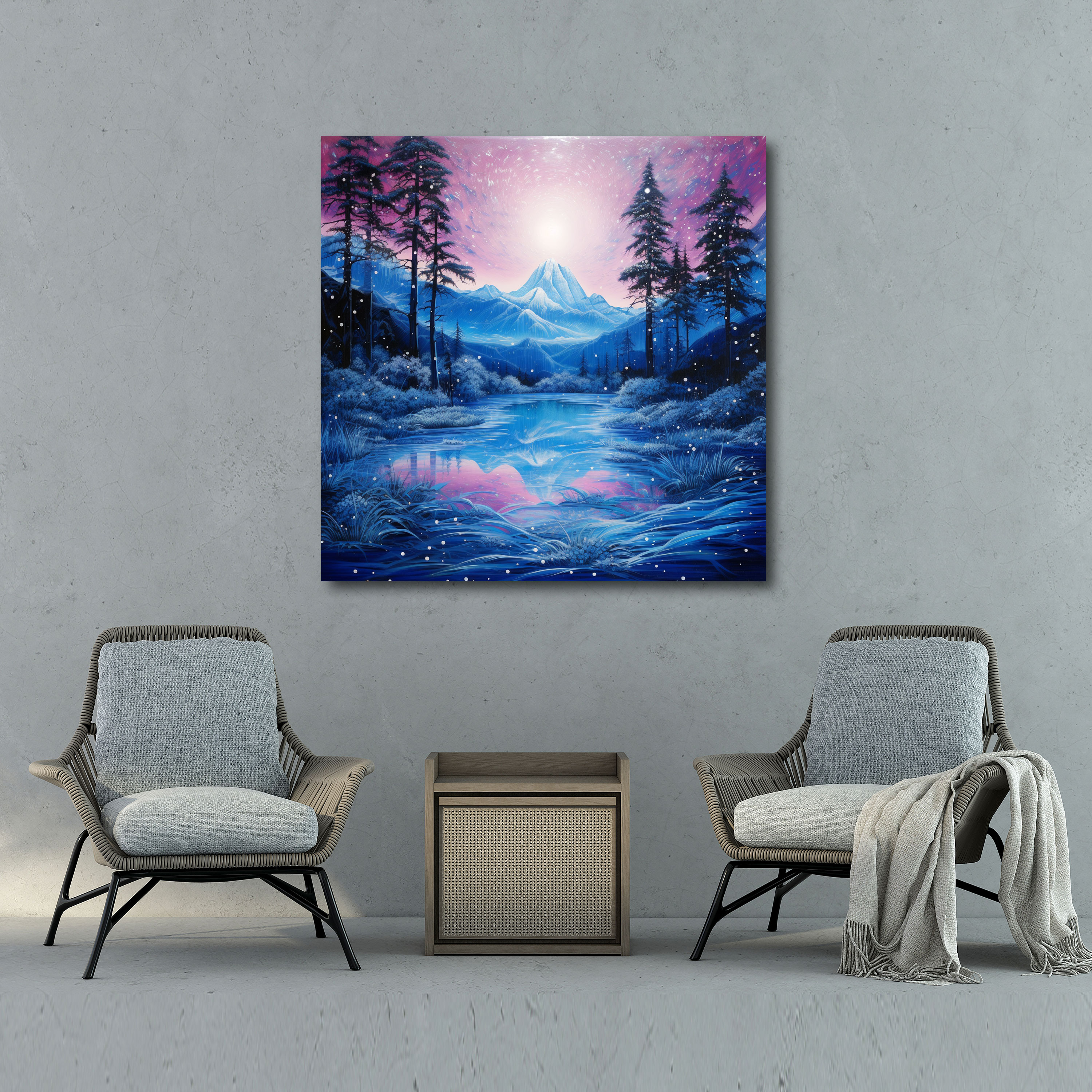 Blue Glitter Mountain Landscape Canvas Print - Glitter, Calming, Wall Art, Majesty
