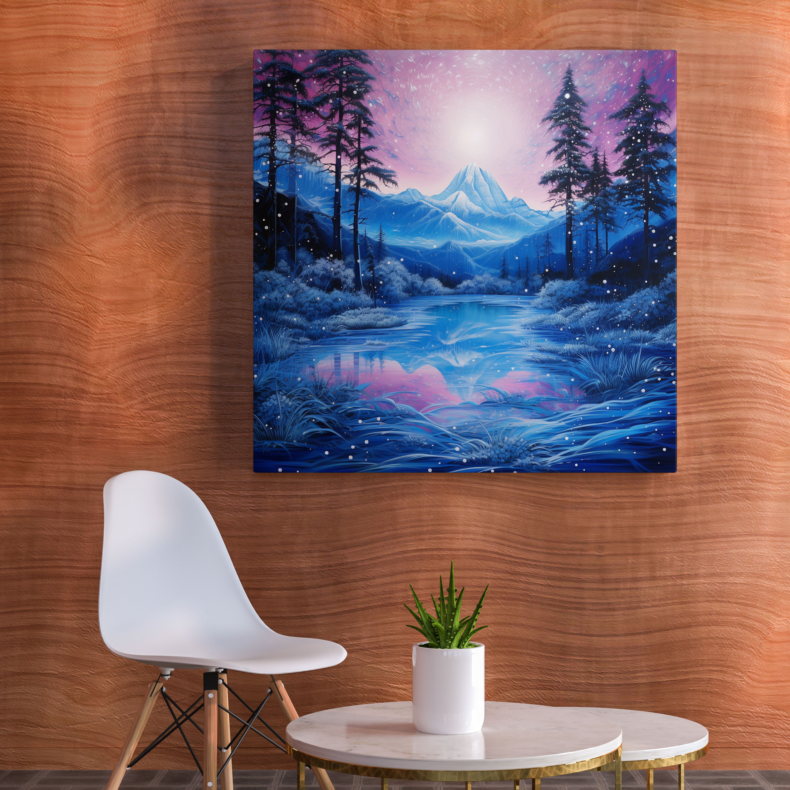 Blue Glitter Mountain Landscape Canvas Print - Glitter, Calming, Wall Art, Majesty
