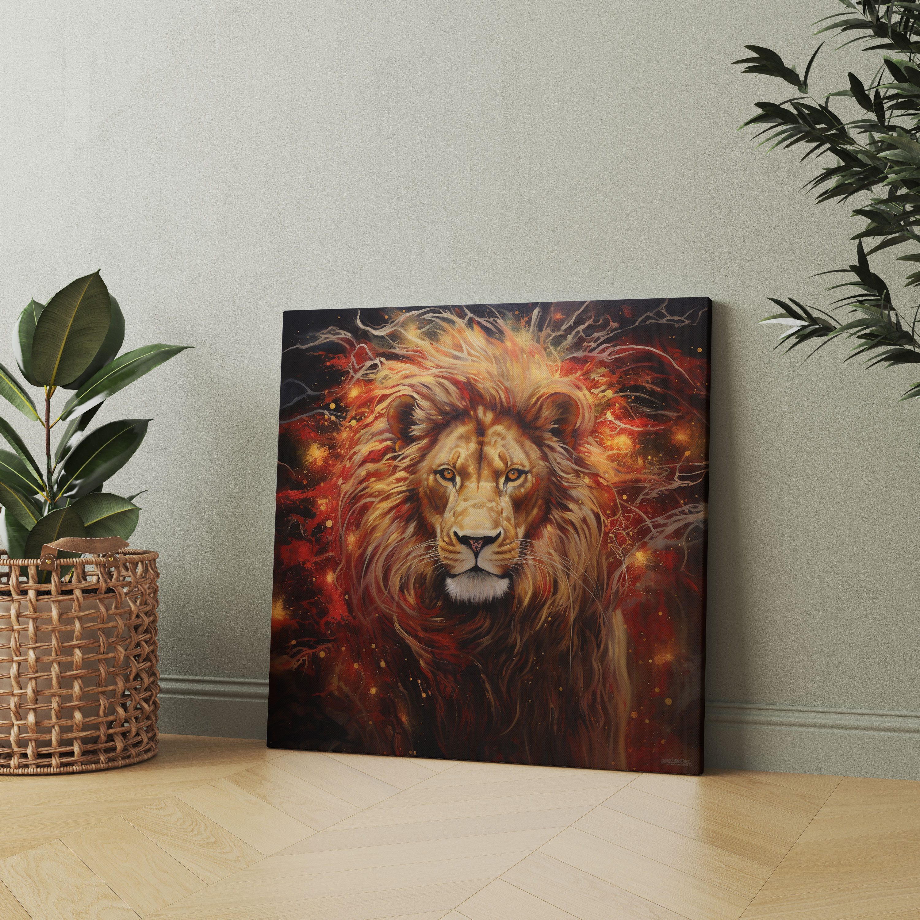 Red & Gold Glitter Roaring Lion Canvas Print - Glitter, Wall Art, Bold Statement, Red And Gold