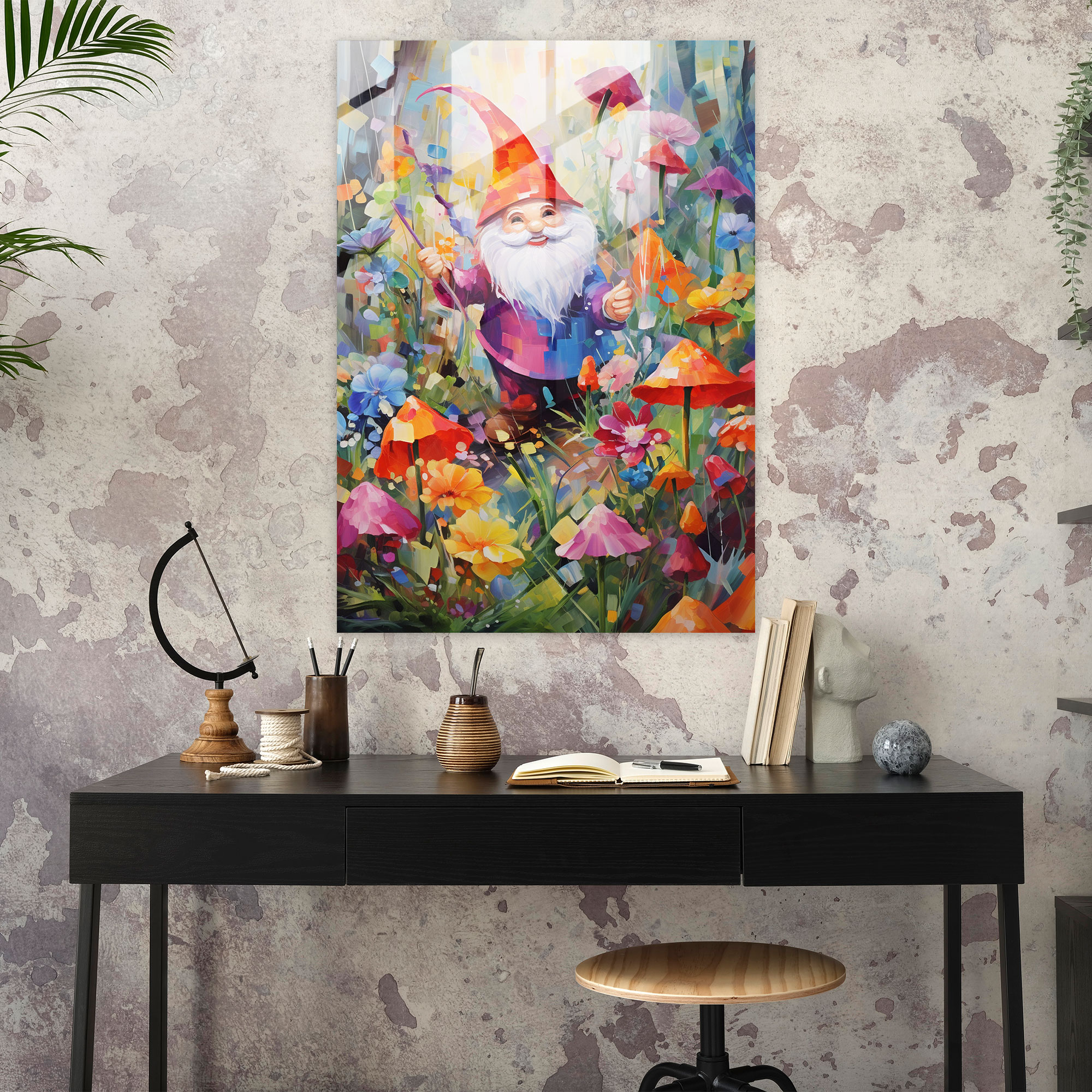 Gnome Glass Print - Gnome, Garden, Modern Art, Glass Wall Art