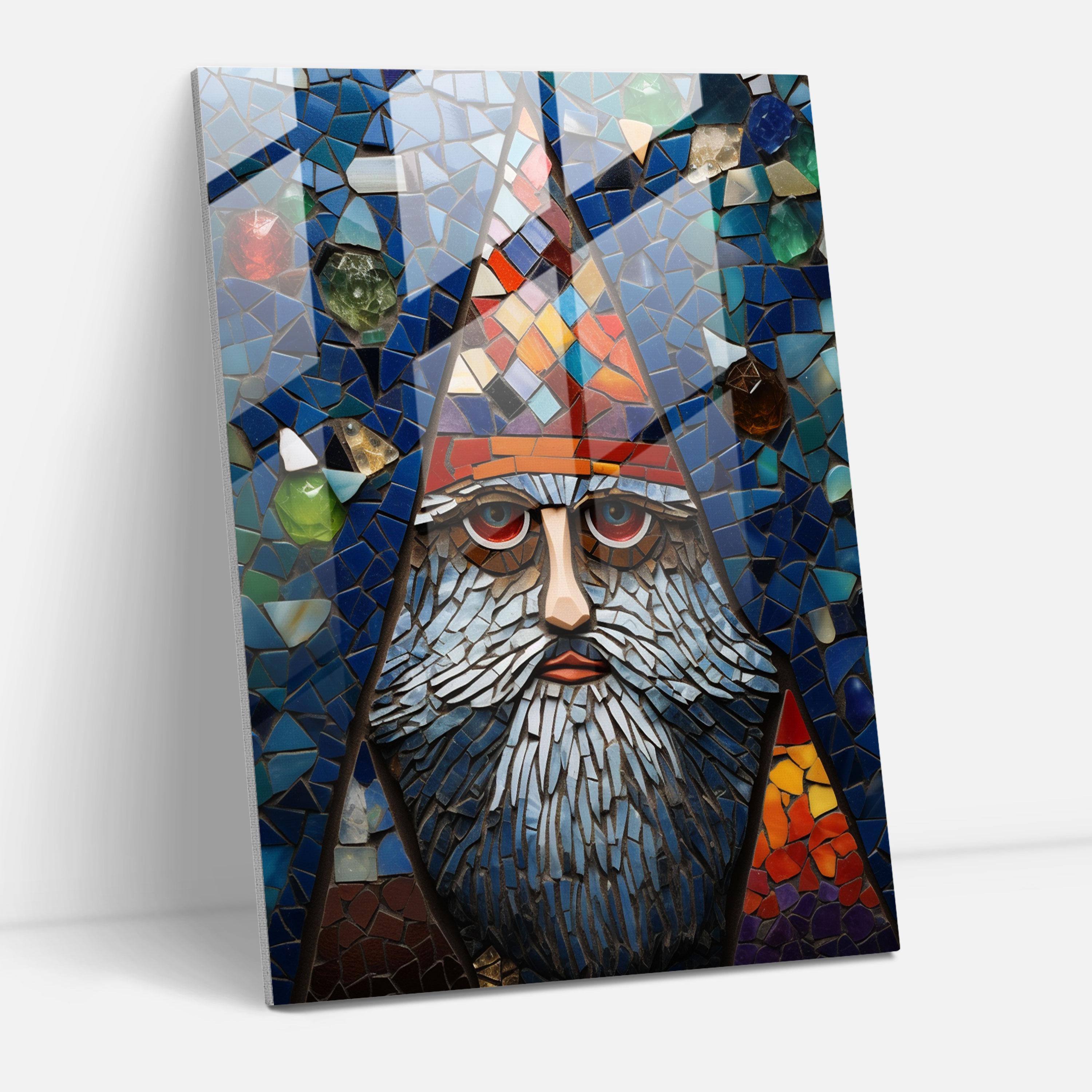 Geometric Gnome Glass Art - Gnome, Wall Decoration, Home Decoration, Geometric Patterns