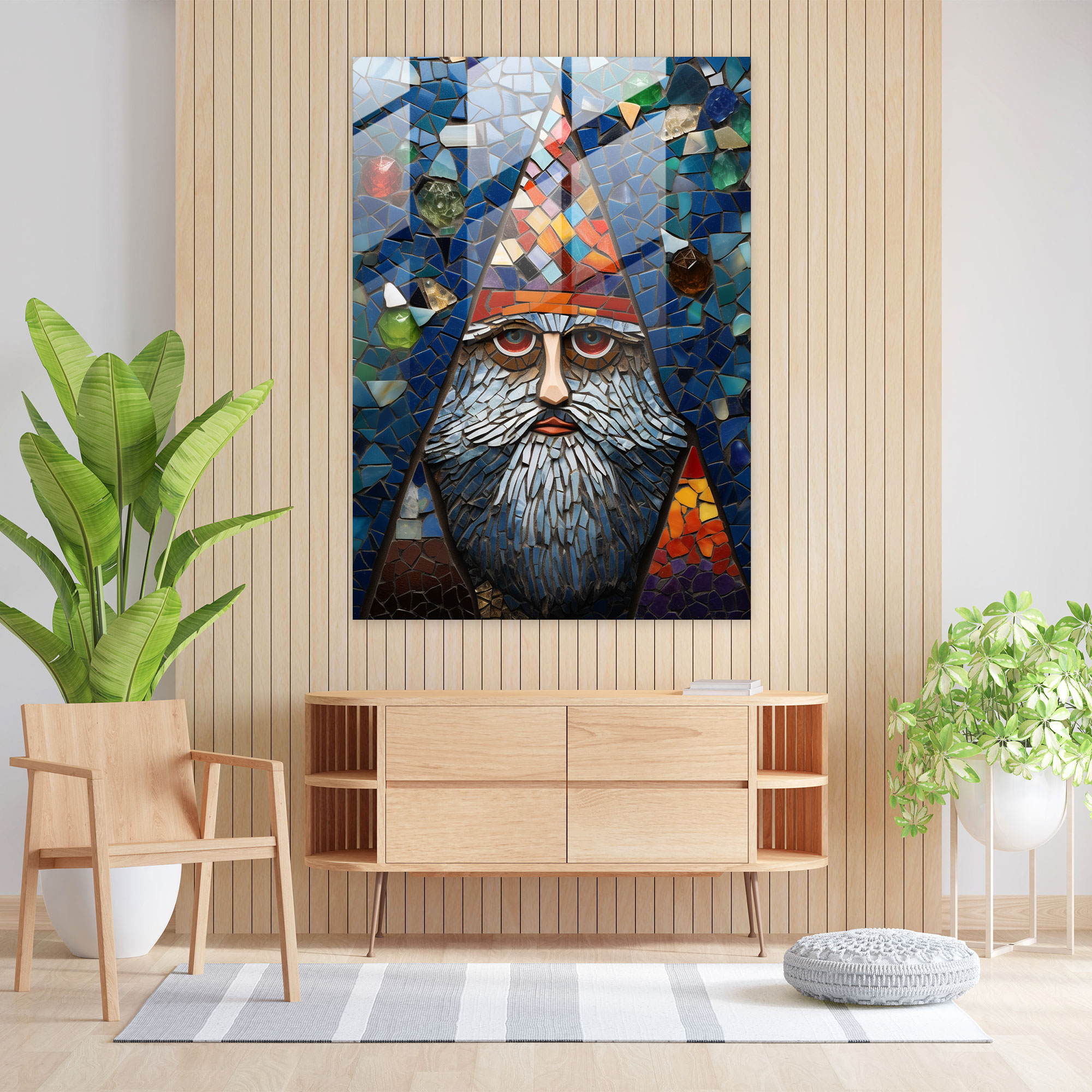 Geometric Gnome Glass Art - Gnome, Wall Decoration, Home Decoration, Geometric Patterns