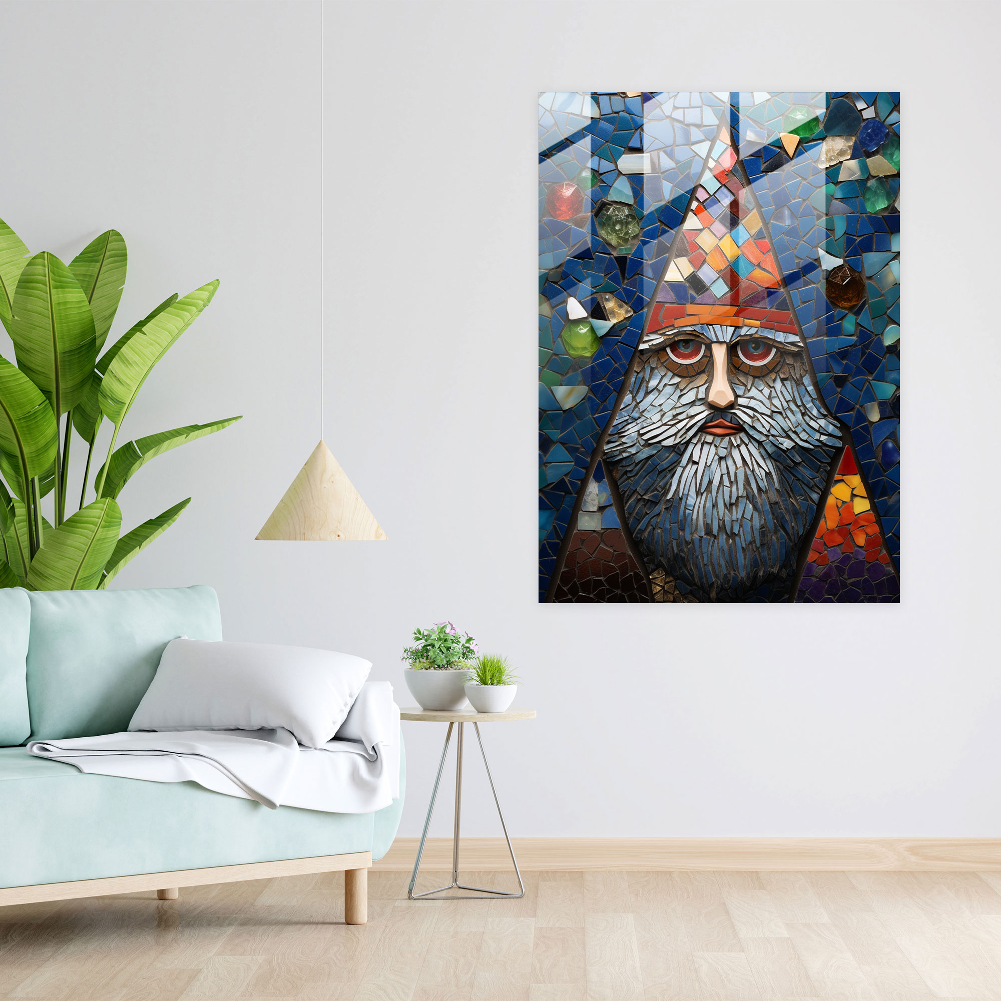 Geometric Gnome Glass Art - Gnome, Wall Decoration, Home Decoration, Geometric Patterns