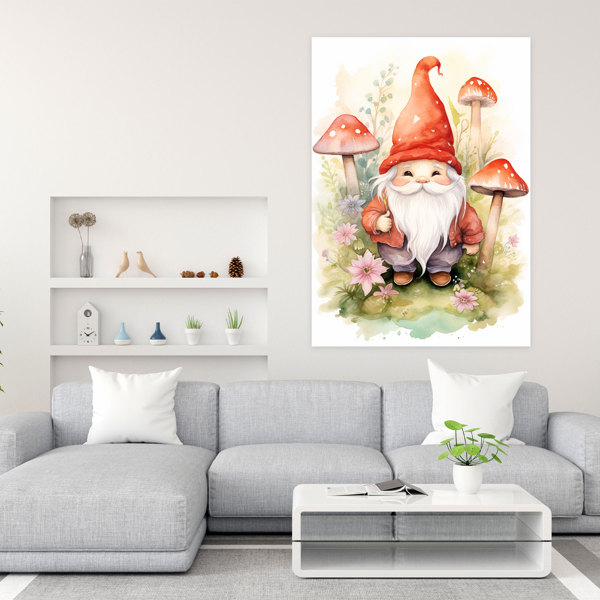 Gnome Canvas Print - Whimsical Watercolor Illustration - Gnome, Gnome, Canvas Wall Art, Watercolor Illustration