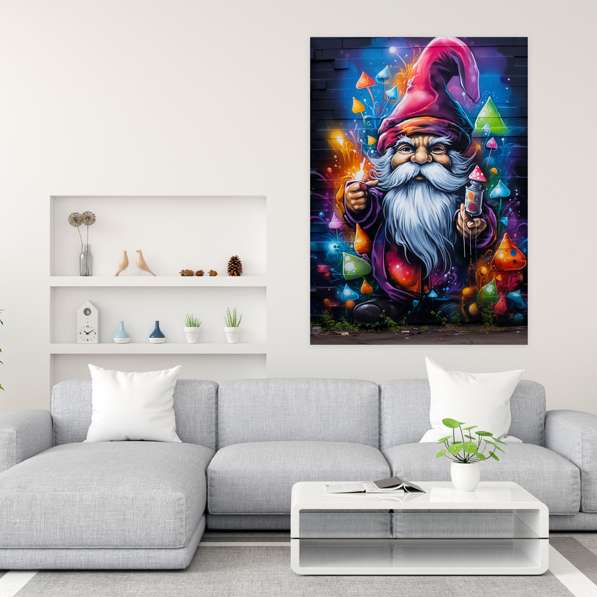 Gnome Wall Art - Colorful Graffiti Art - Gnome, Magical Street Art, Home Decoration, Canvas