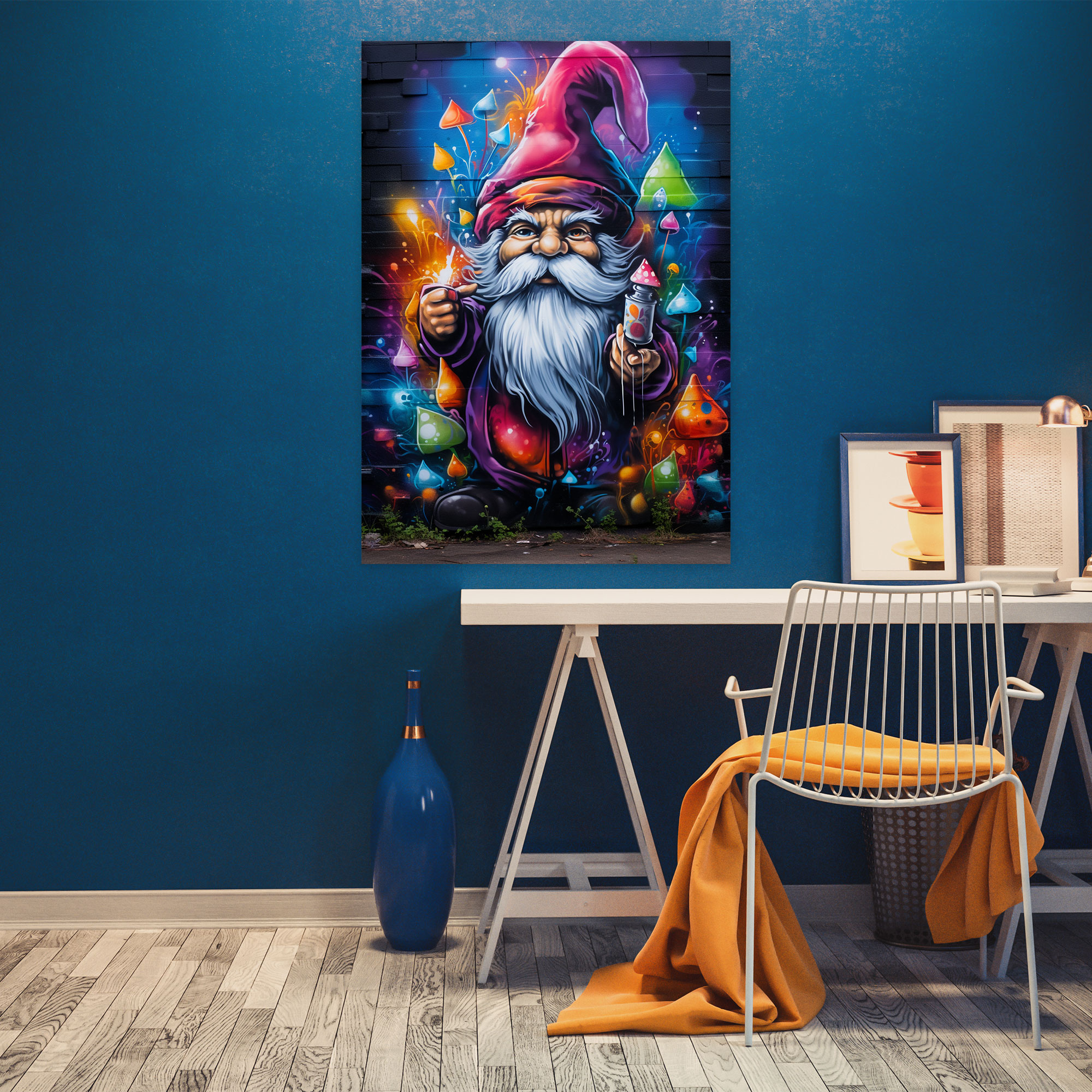Gnome Wall Art - Colorful Graffiti Art - Gnome, Magical Street Art, Home Decoration, Canvas