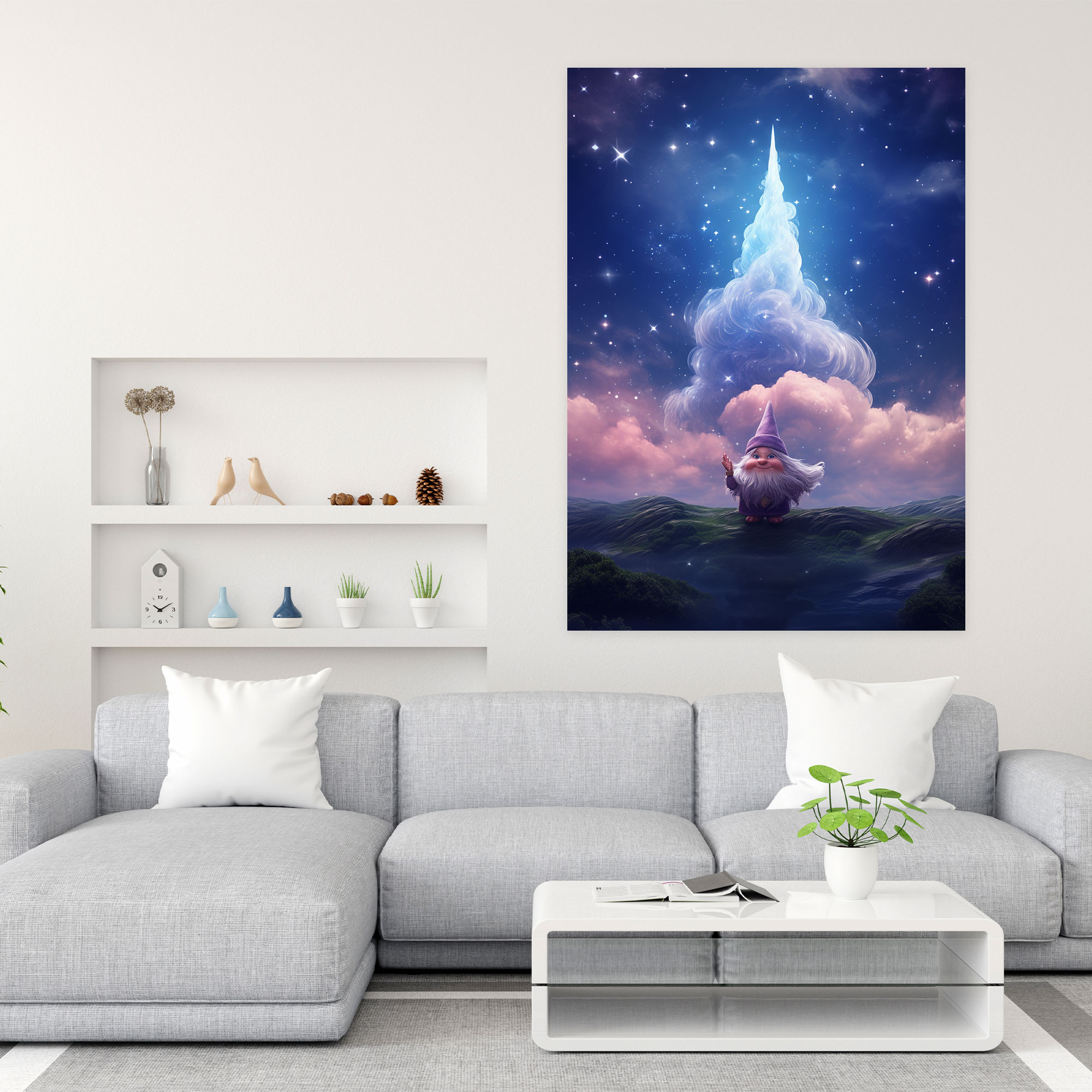 Gnome Canvas Print - Surreal Digital Artwork - Gnome, Canvas, Canvas Print, Clouds And Stars
