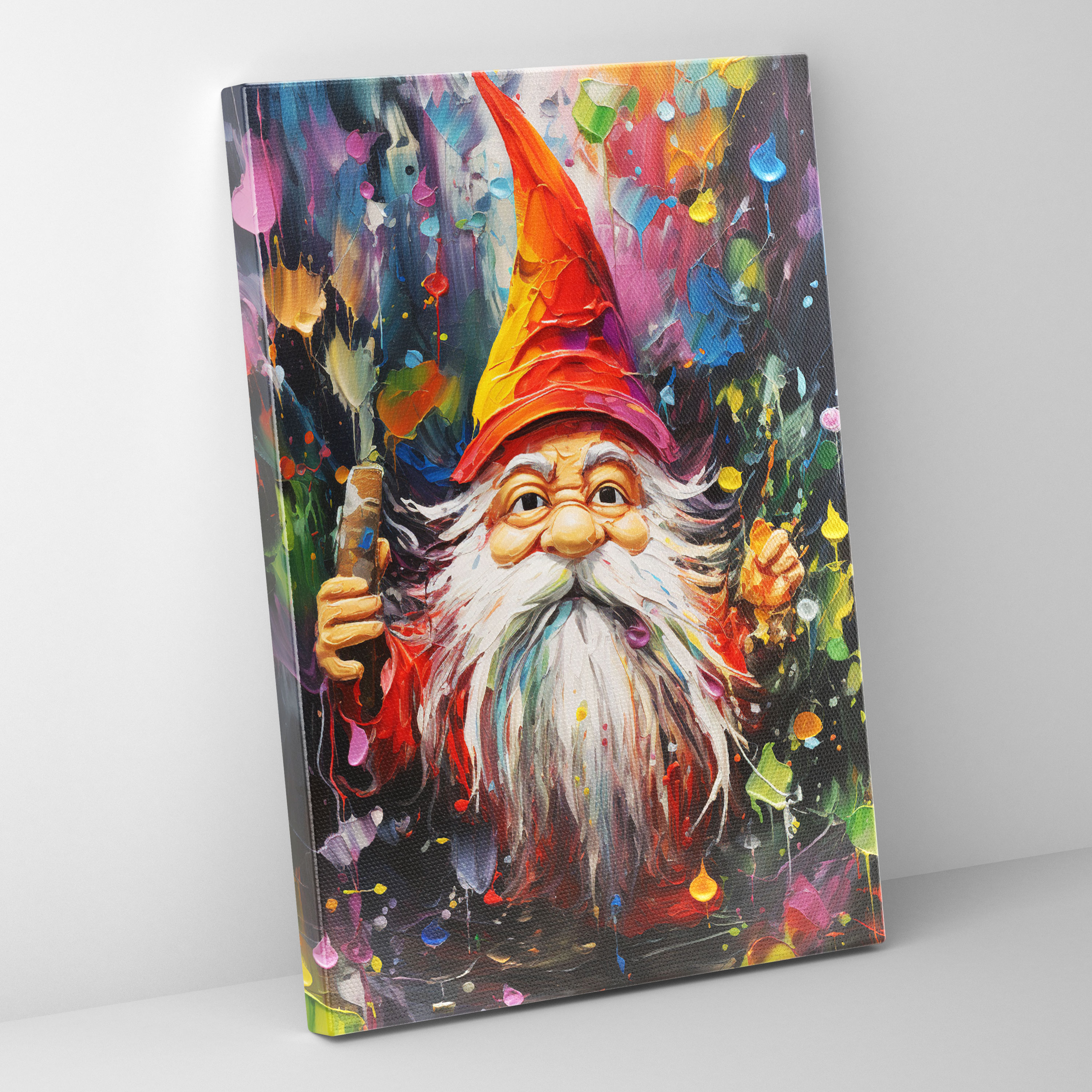 Gnome Canvas Print - Abstract Acrylic Painting - Gnome, Canvas, Gnome, Wall Decoration