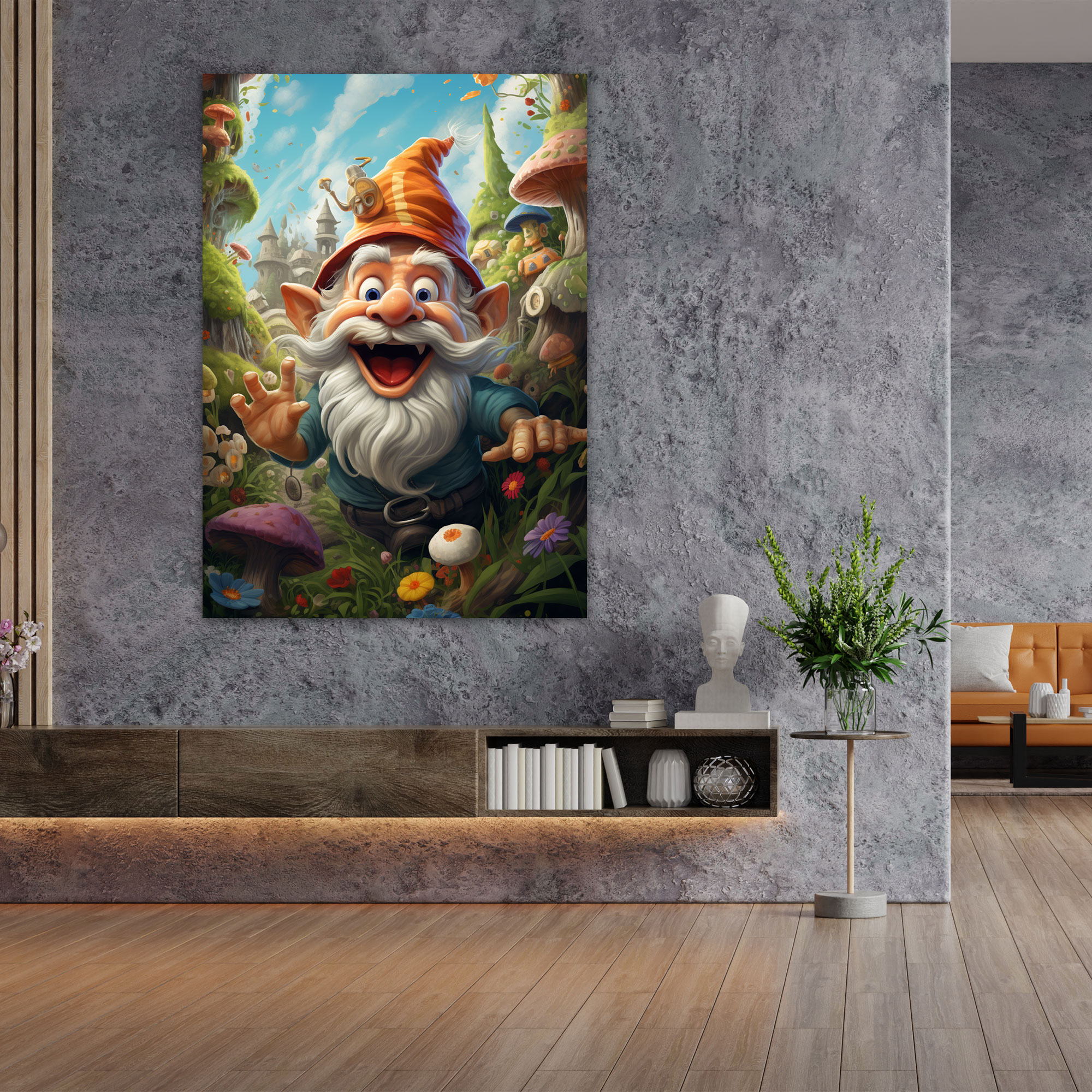 Gnome Wall Art - Whimsical Cartoon Illustration - Gnome, Wall Art, Mischievous Antics, Home Decoration