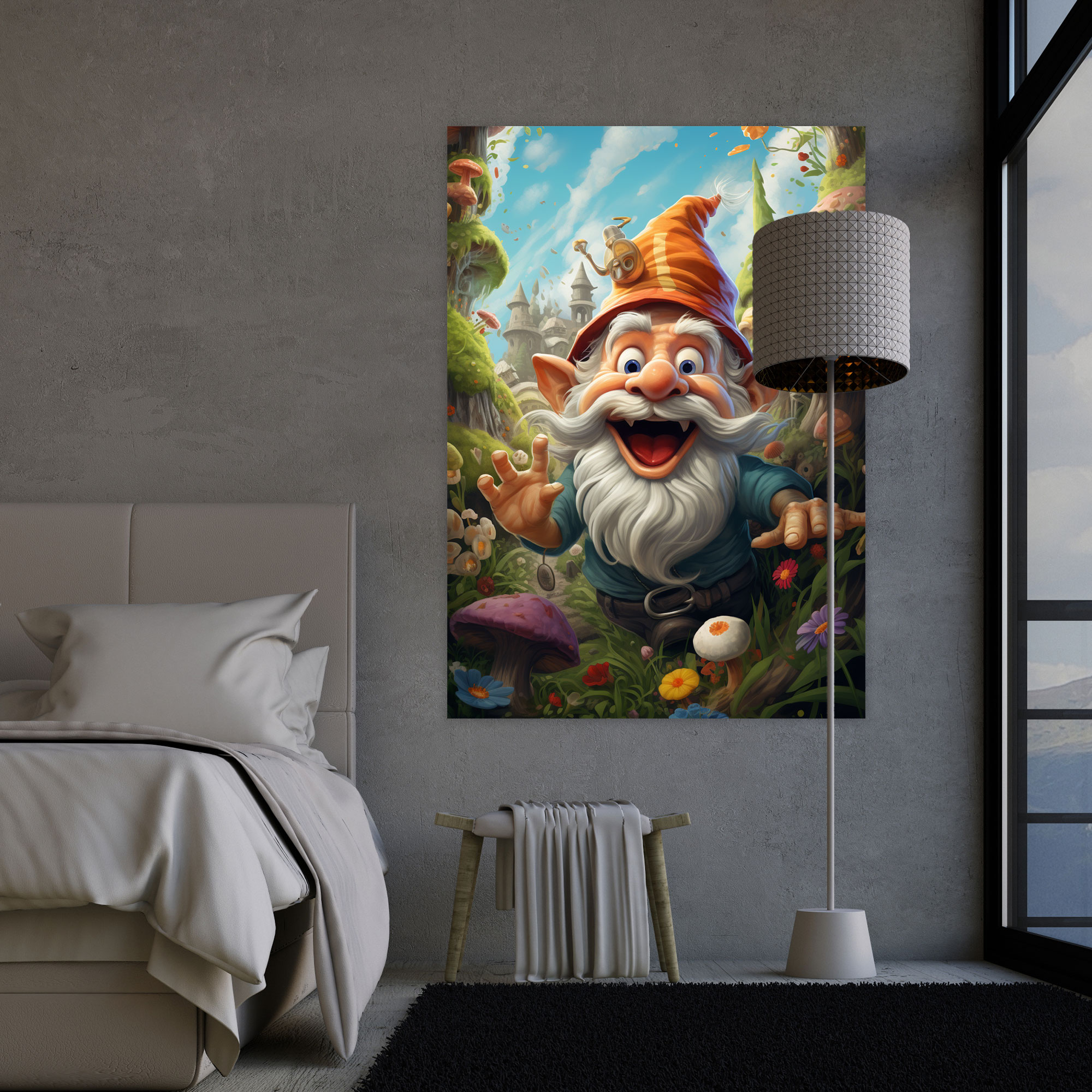 Gnome Wall Art - Whimsical Cartoon Illustration - Gnome, Wall Art, Mischievous Antics, Home Decoration