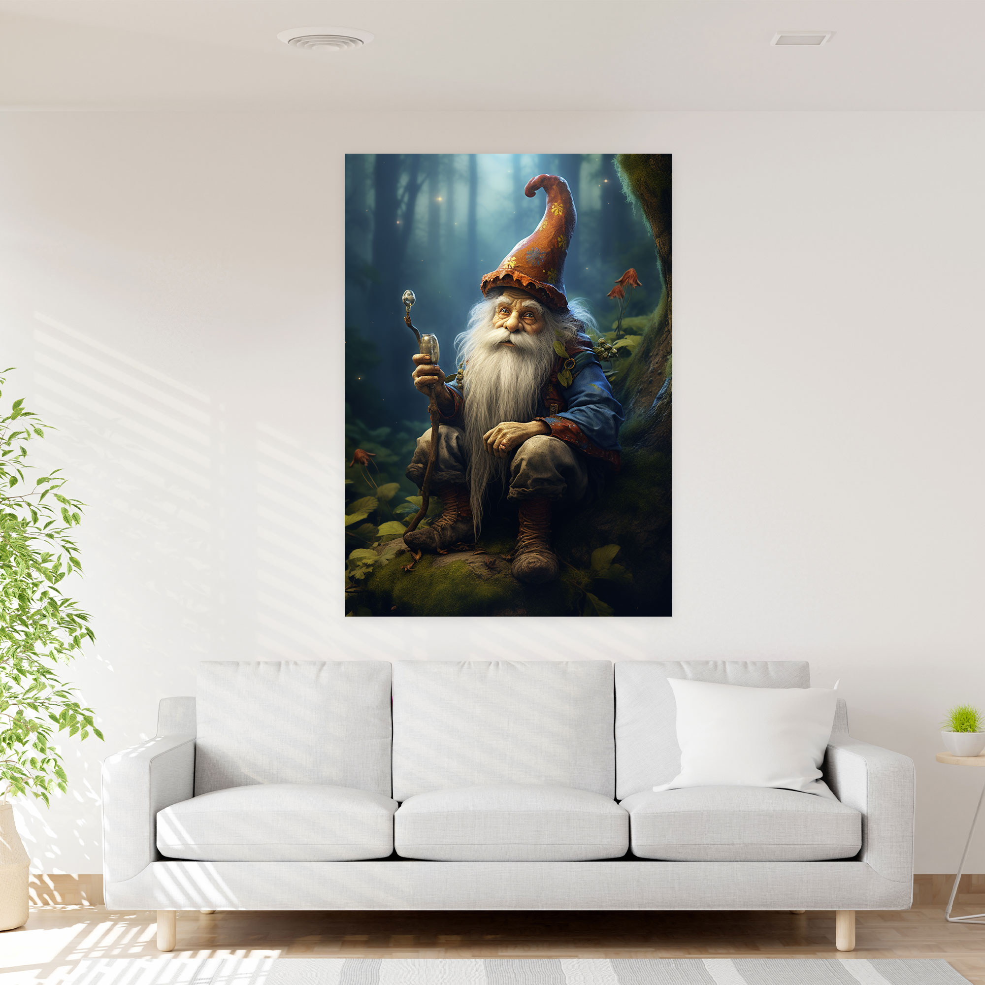 Gnome Canvas Print - Realistic Digital Painting - Gnome, Realistic Digital Painting, Woodland Setting, Home Decoration