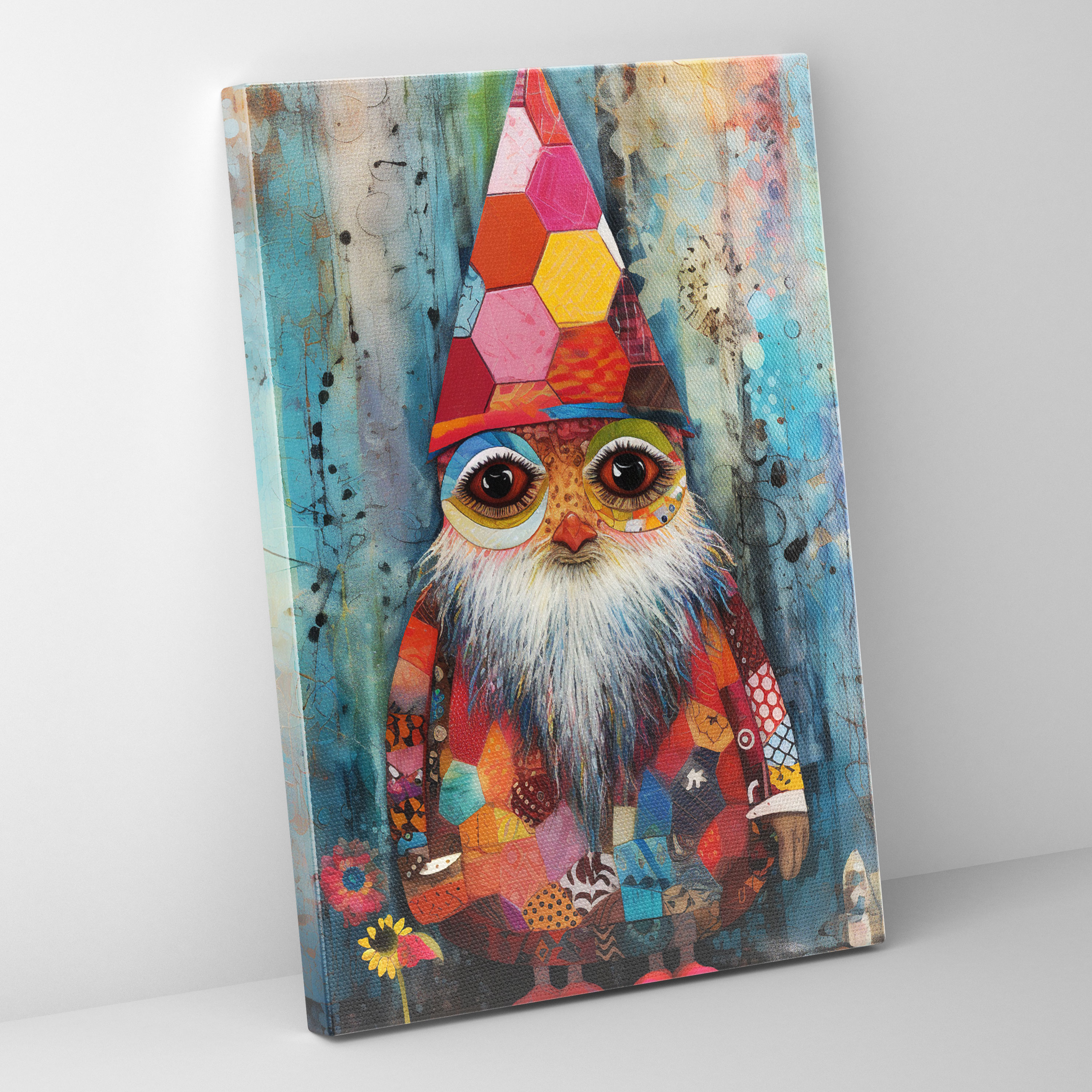 Abstract Gnome Canvas Print - Gnome, Vibrant Patterns, Wall Art, Modern Art