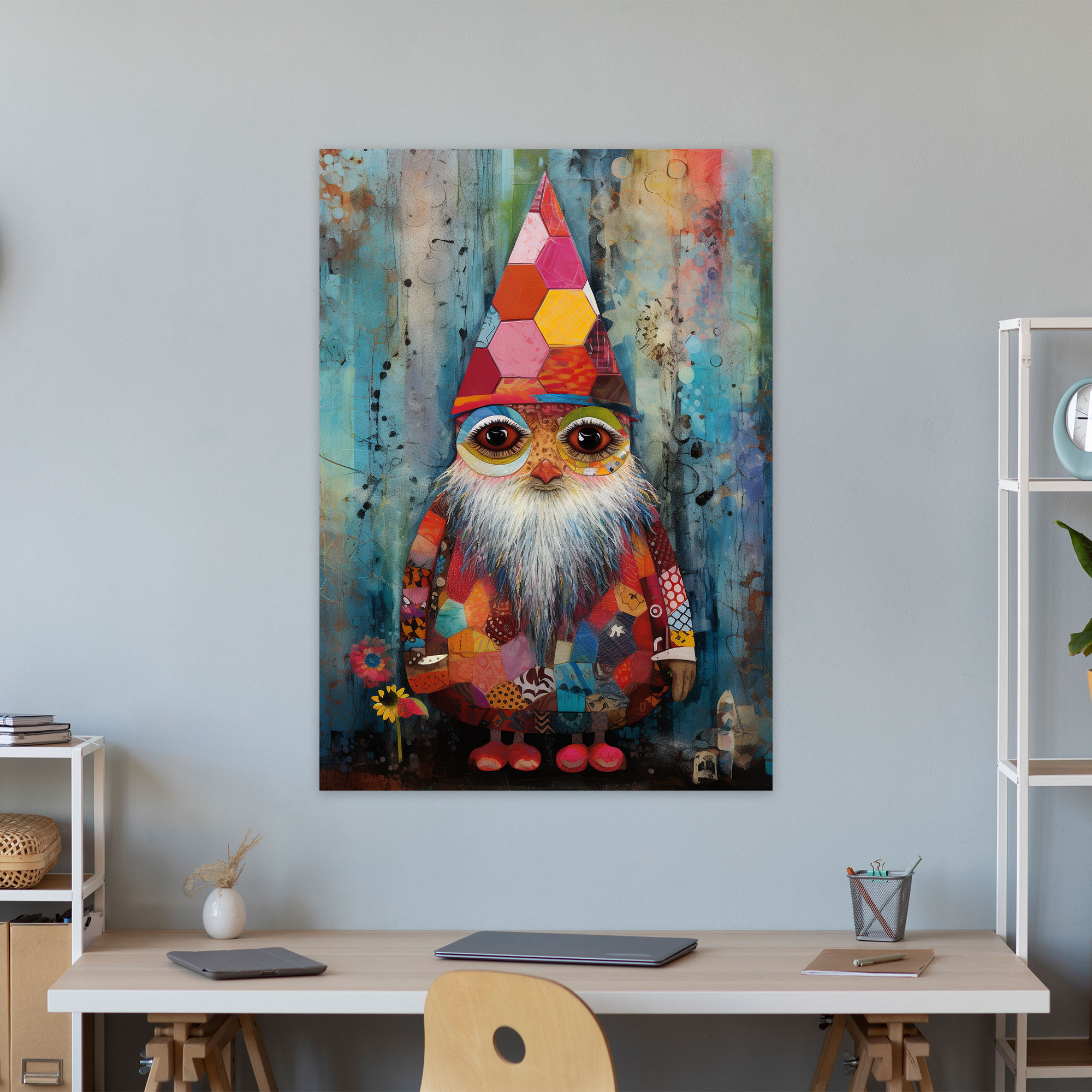 Abstract Gnome Canvas Print - Gnome, Vibrant Patterns, Wall Art, Modern Art