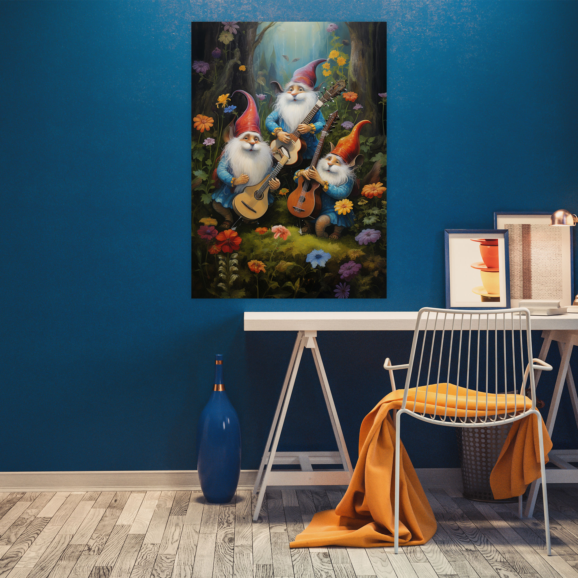 Whimsical Gnome Canvas Print - Gnome, Vibrant, Musical Instruments, Gnome